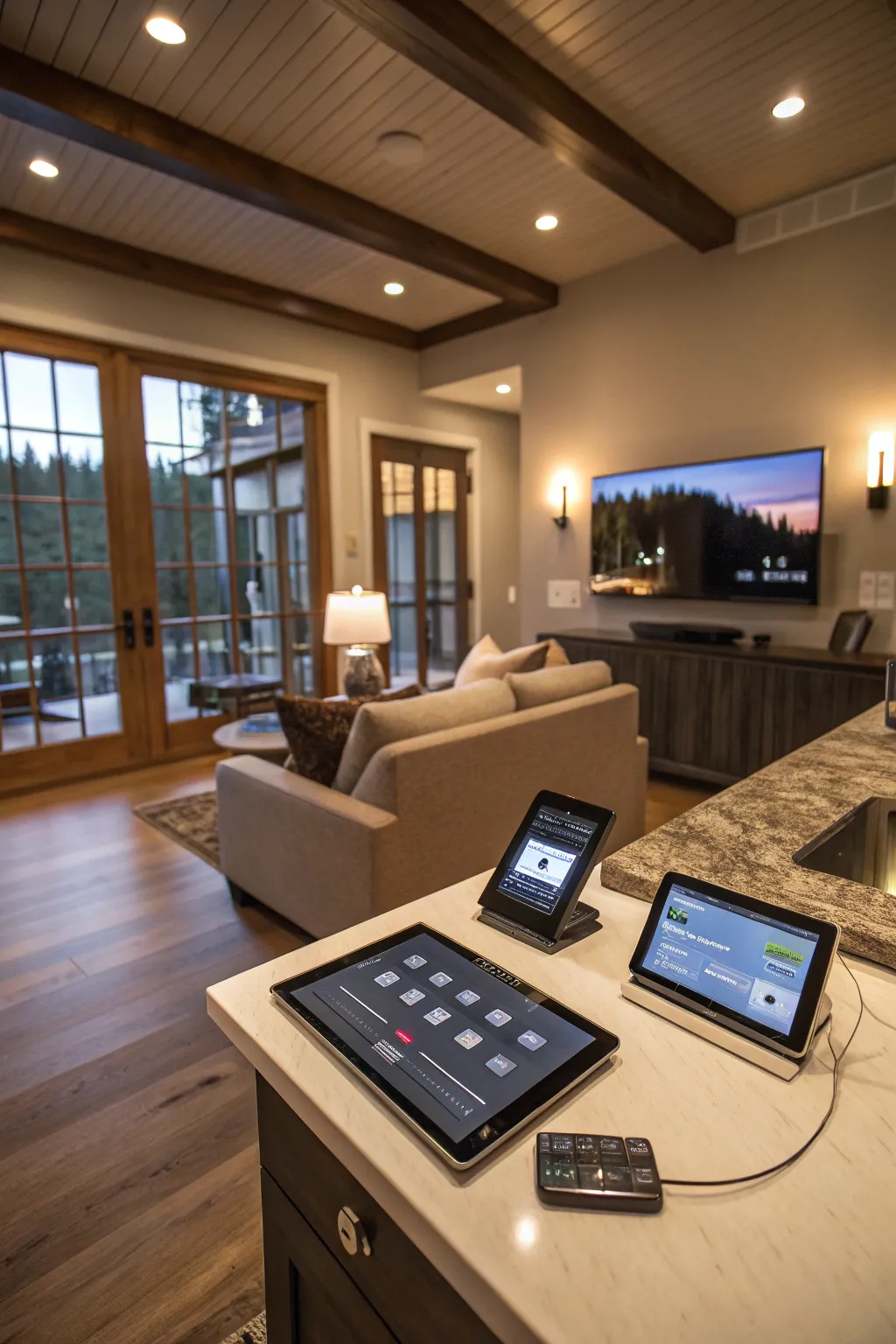 Smart home technology adds convenience and modern flair.
