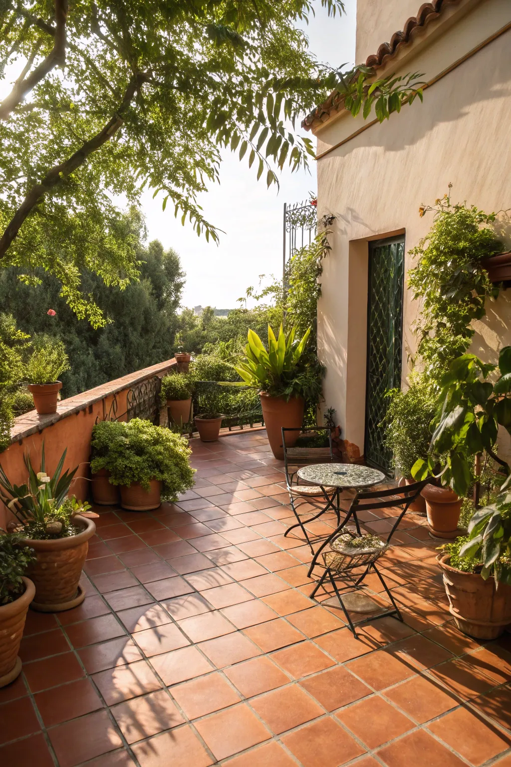 Terracotta tiles infuse warmth and Mediterranean charm.