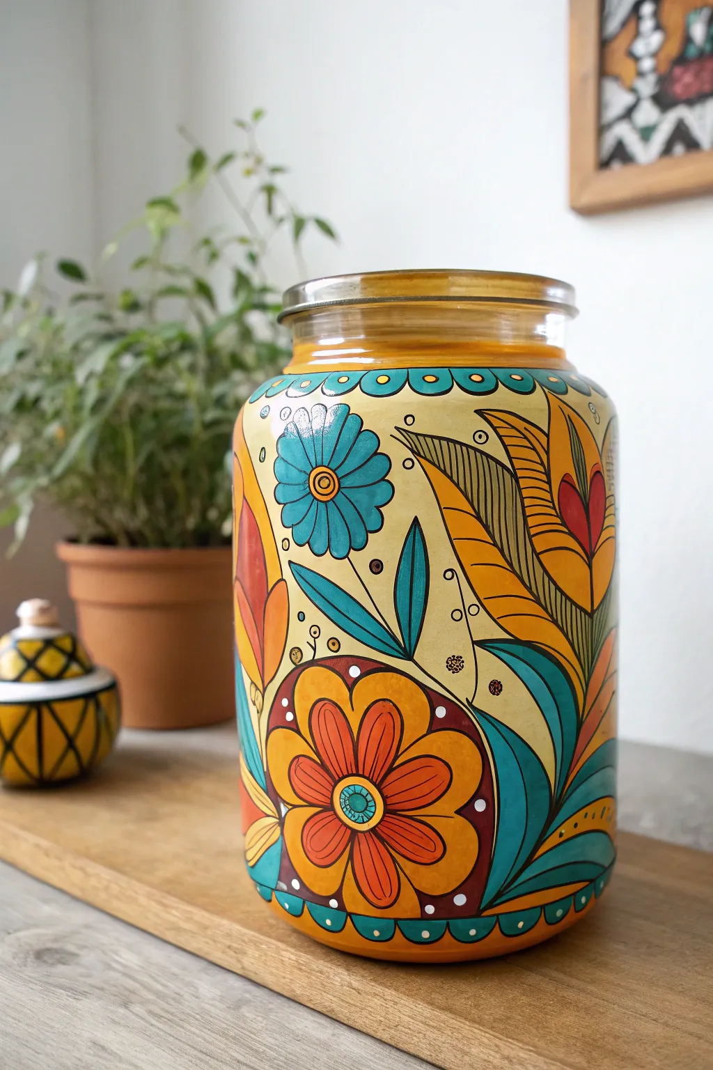 Add a splash of nostalgic charm to your space with this retro-inspired painted jar.