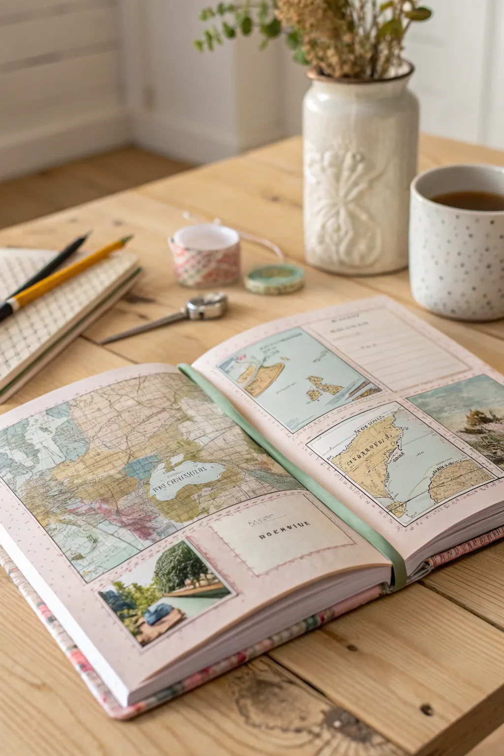 Embark on your next adventure with a map-inspired journal collage. 🌍✨ #MapAdventures #ScandinavianStyle