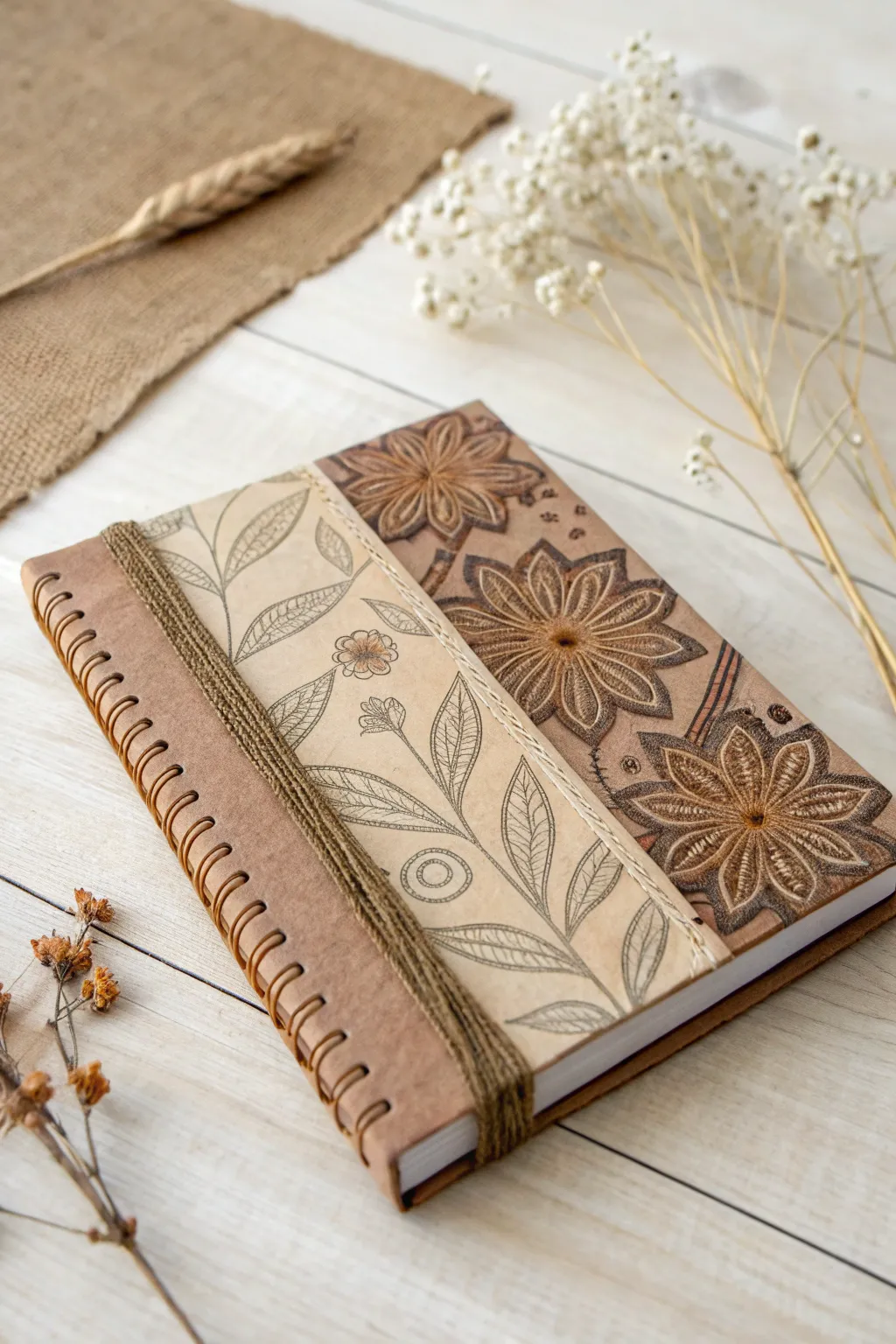 Embrace eco-friendly elegance with a textured journal cover crafted from recycled materials.