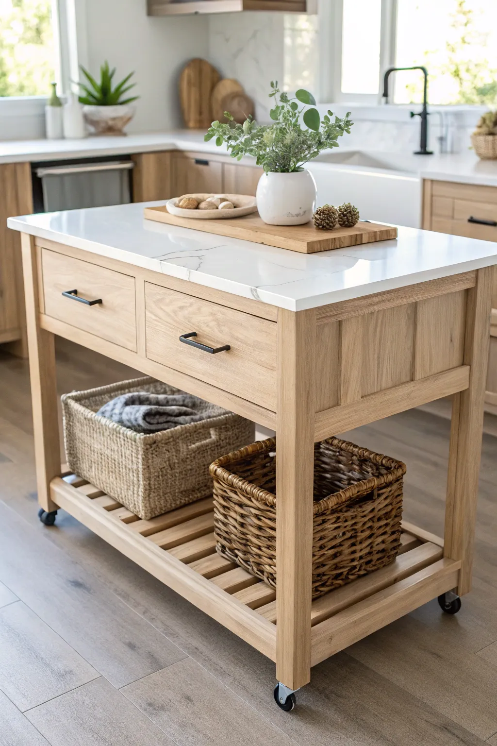 Elevate your kitchen space with a versatile, stylish standalone island – perfect for those who appreciate simplicity and craftsmanship.