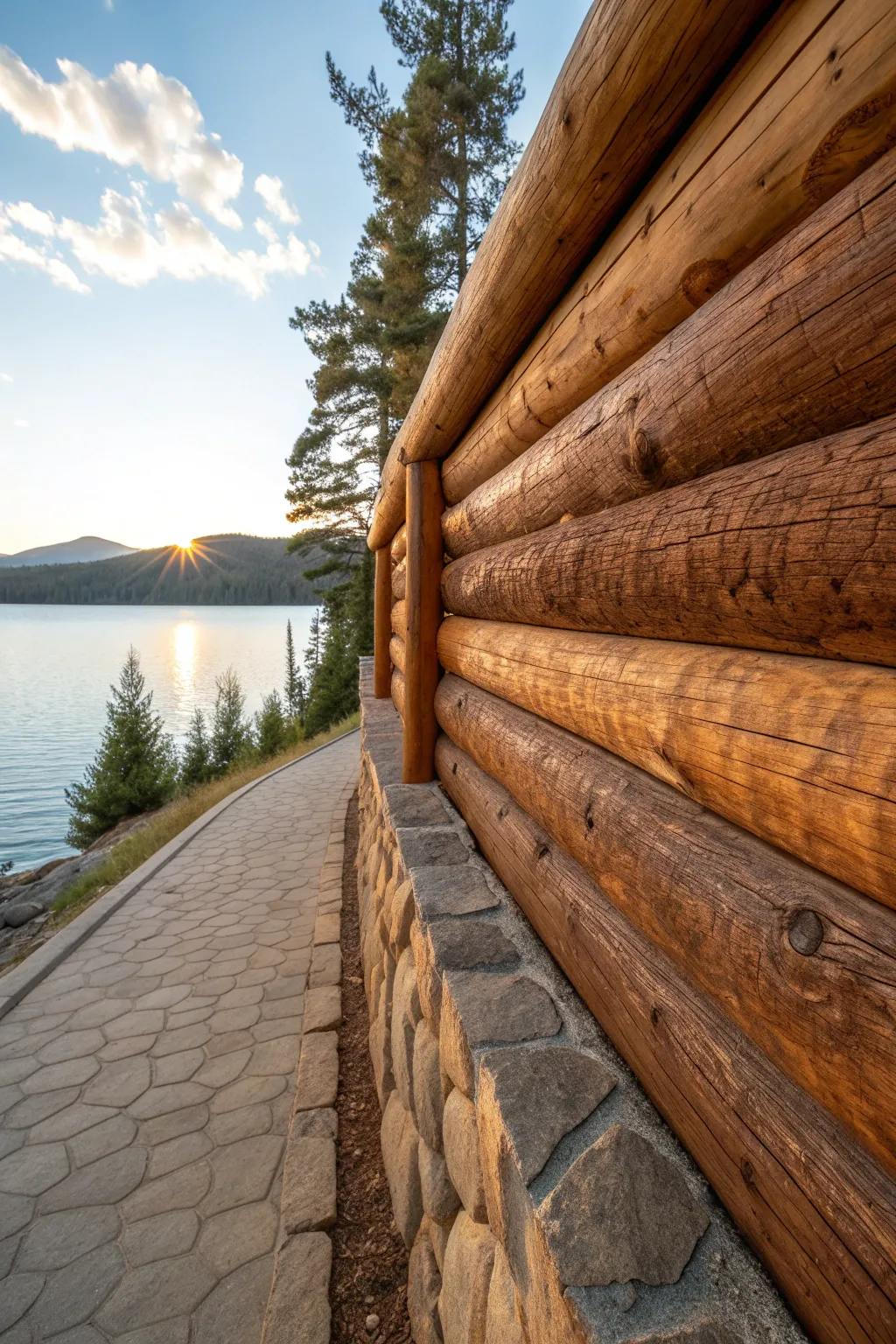 Embrace the timeless elegance of rustic timber for your lakefront retreat.