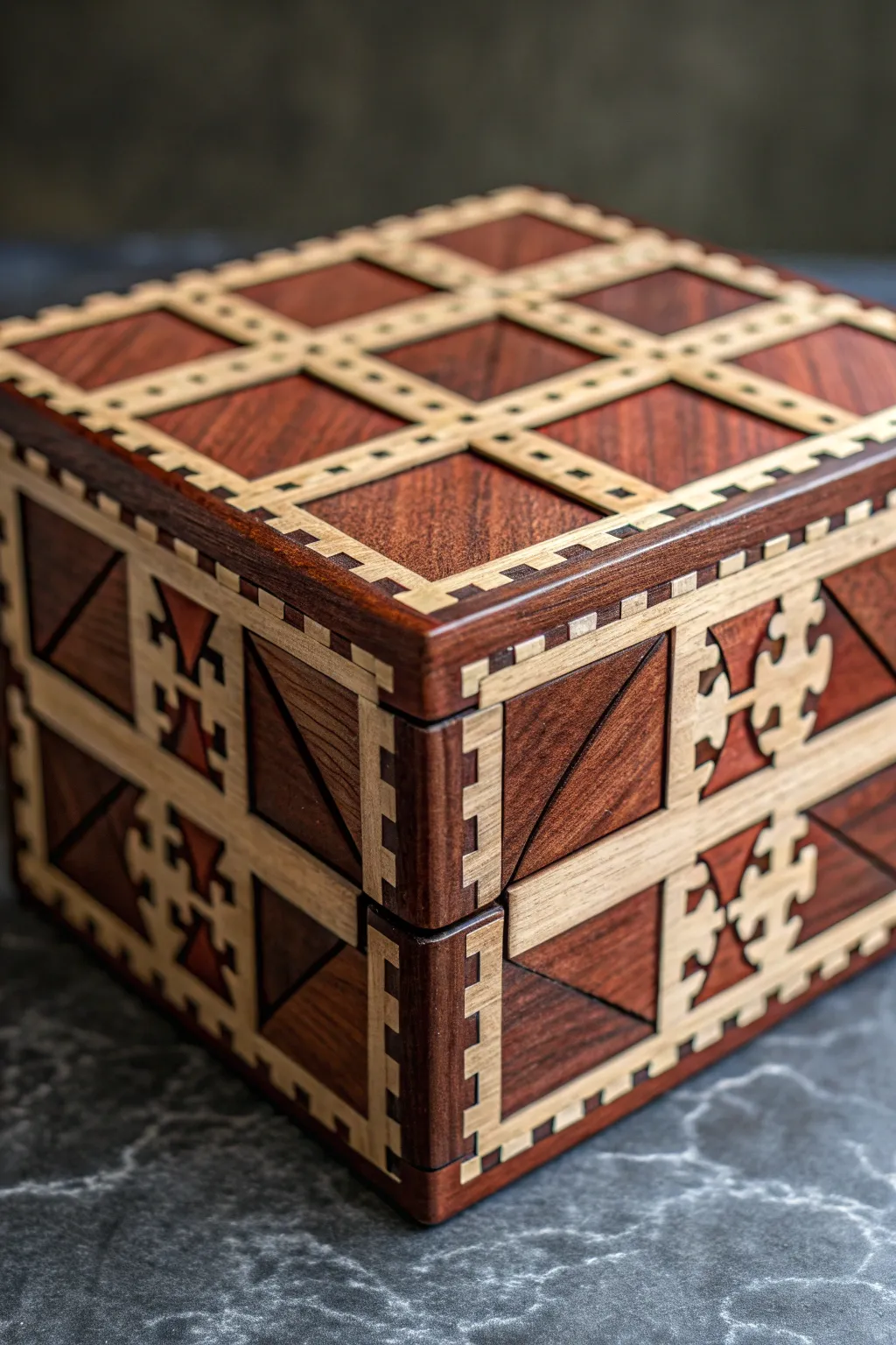 Unlock the art of craftsmanship with this striking interlocked puzzle box.
