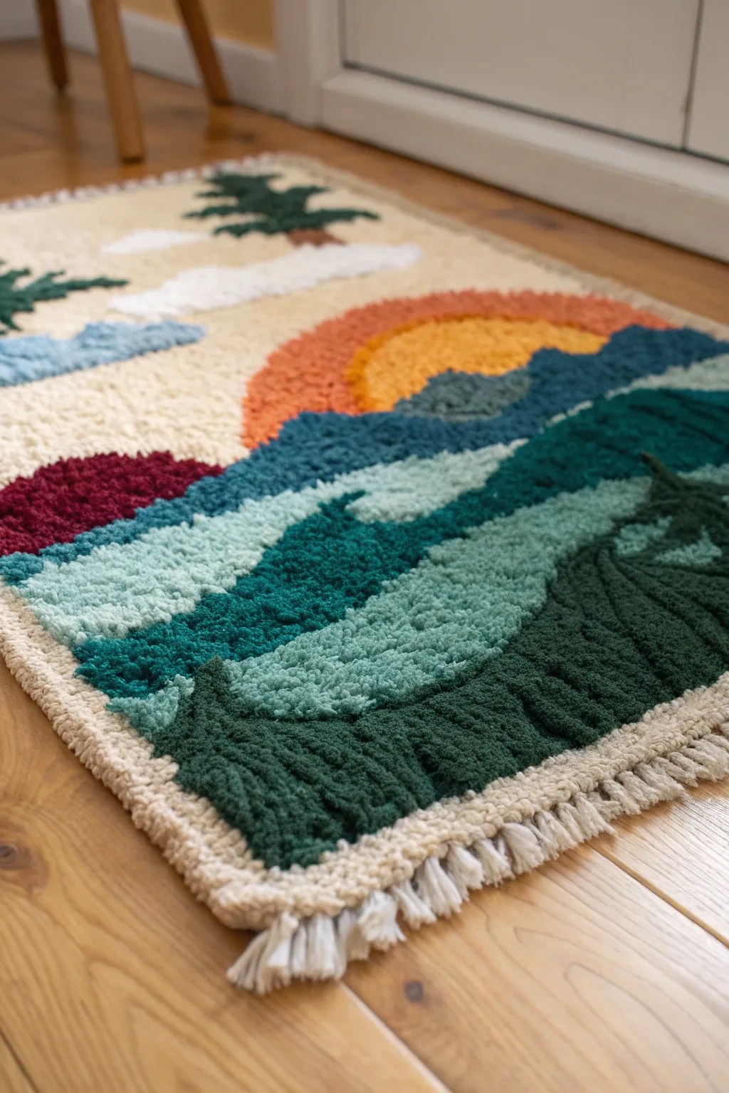 Embrace the tranquility of nature with a handcrafted latch hook rug inspired by Earth’s soothing hues.