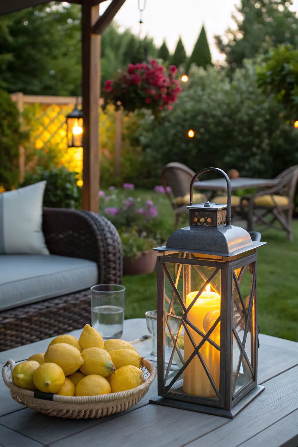 Lemon-filled lanterns create a charming decorative piece.