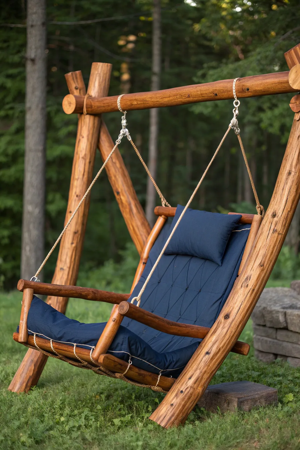 Unwind in style with a handcrafted log hammock chair—where craftsmanship meets ultimate relaxation.