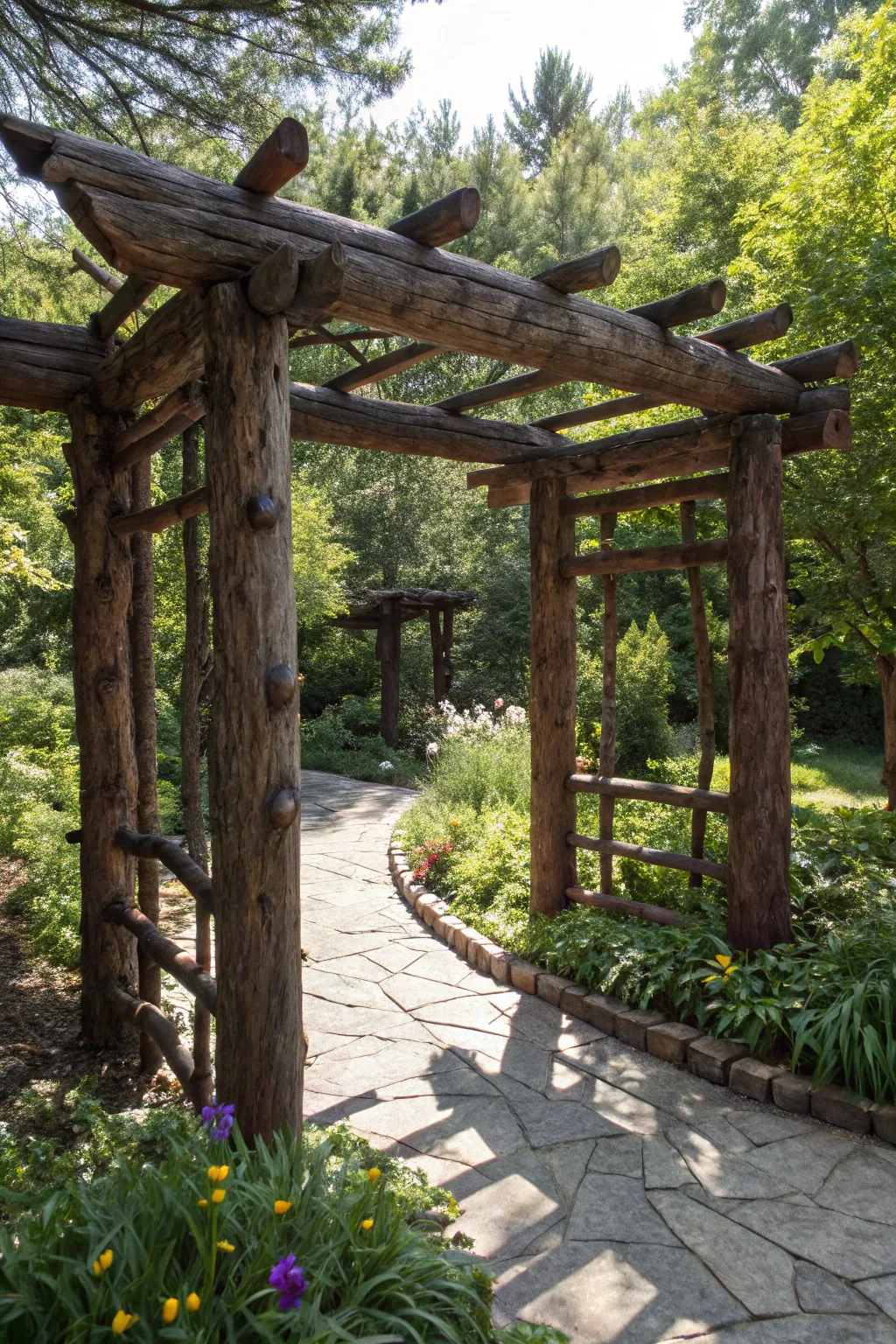 Crafted Elegance: Step into serenity with this stunning log arbor.