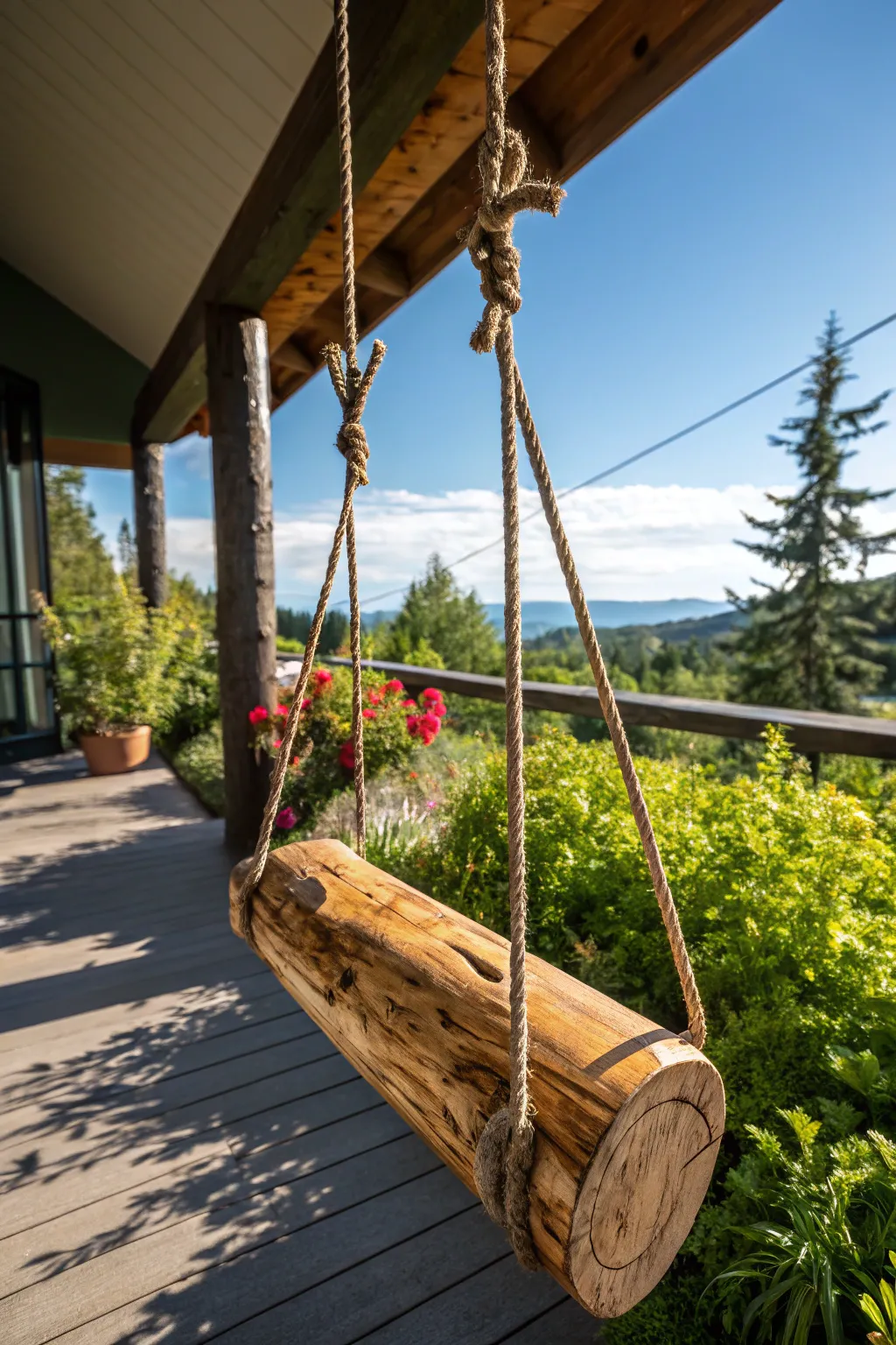 Bring craftsmanship charm to your porch with a striking log swing.