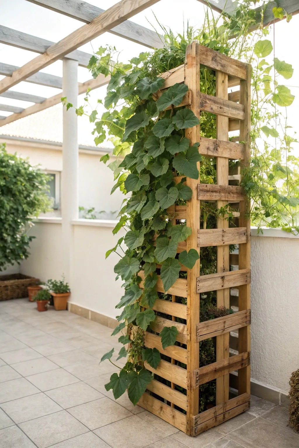 Transform your garden with a chic, eco-friendly pallet trellis.