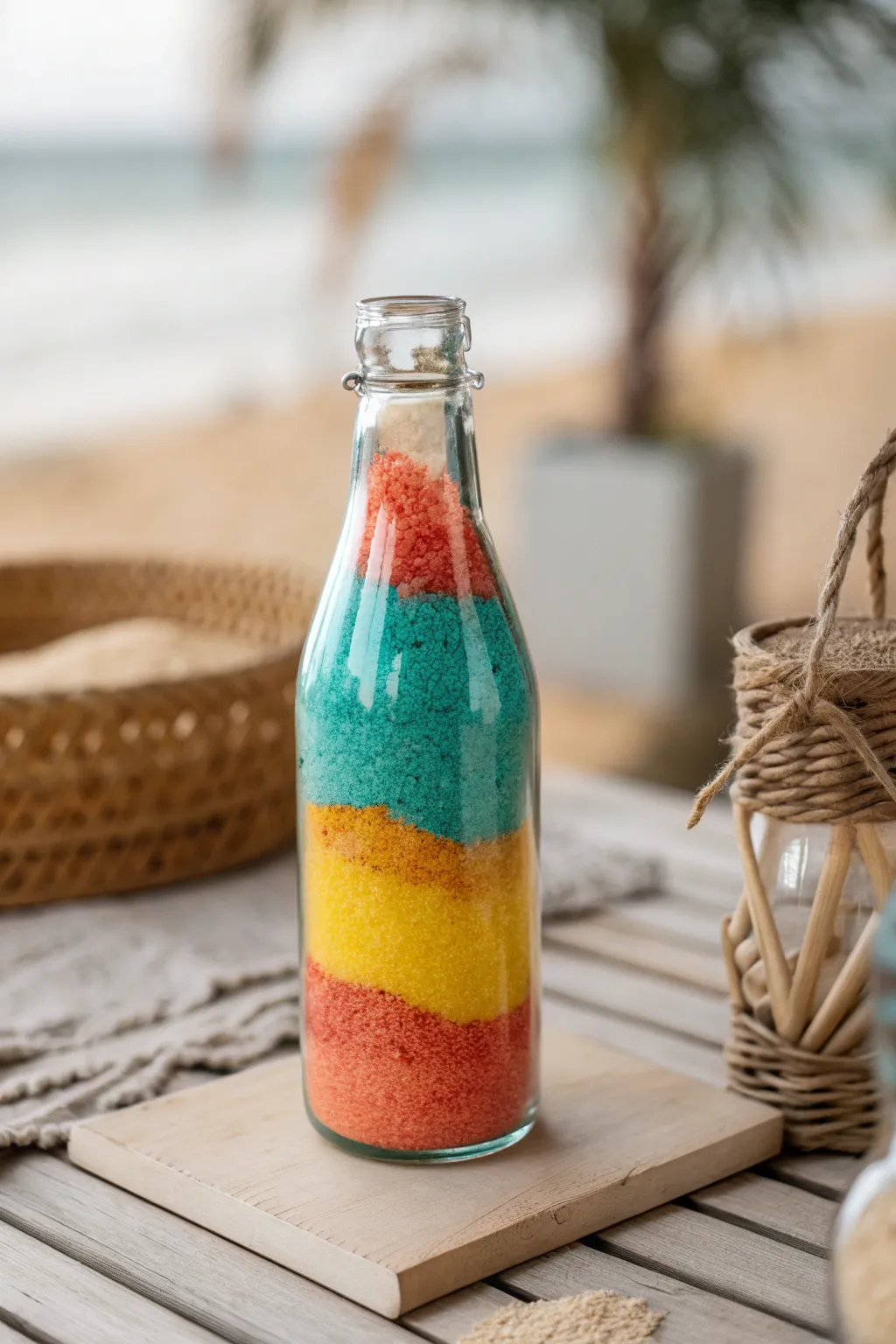 Create a slice of paradise with luau sand art, where simplicity meets vibrant craftsmanship.