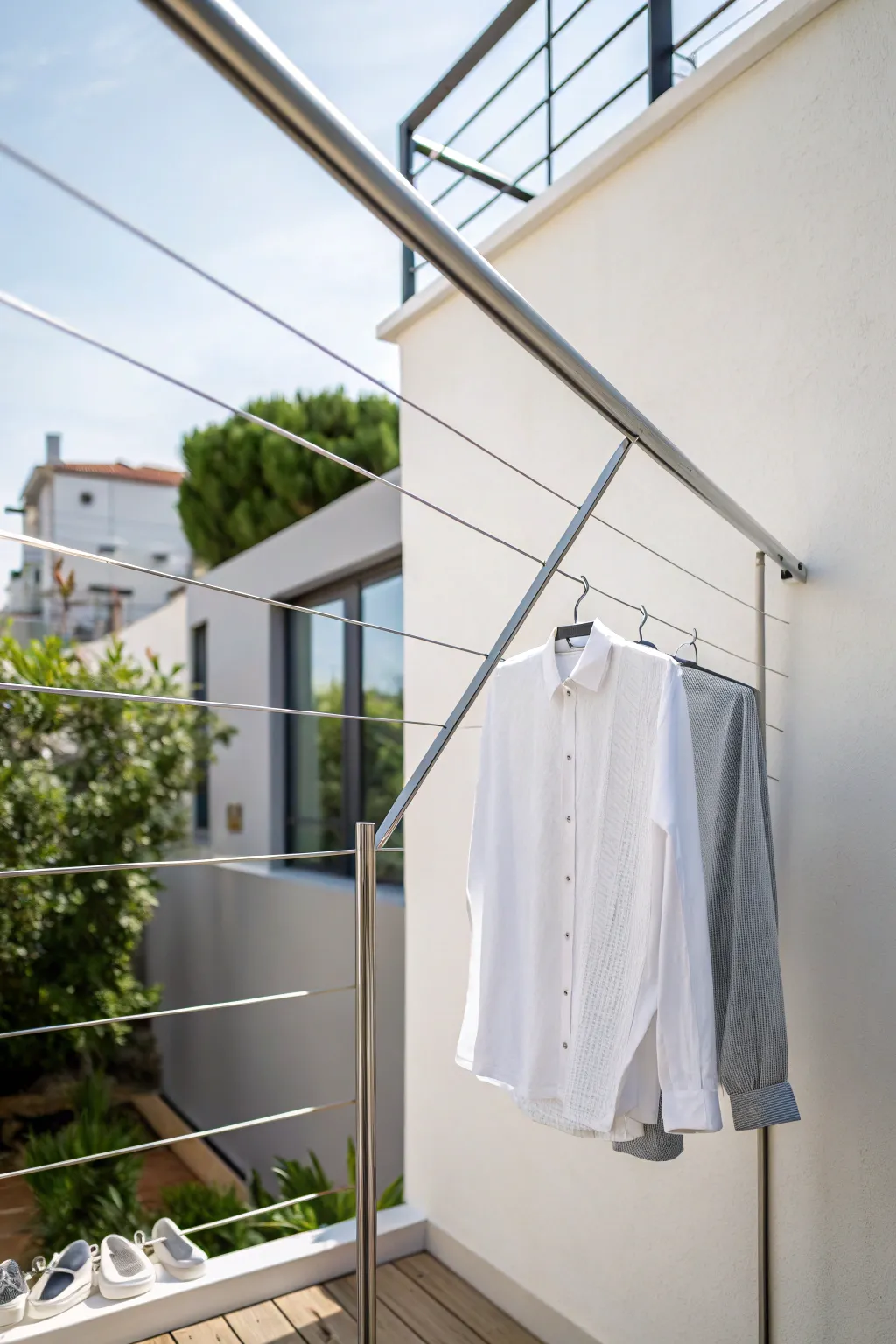 Elevate your space with a chic and modern minimalist wire clothesline.