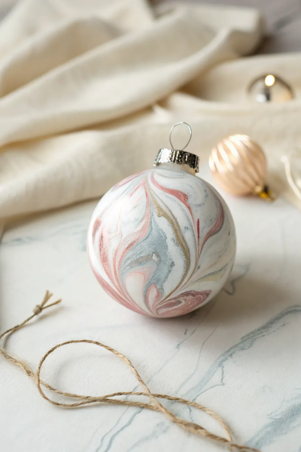 Elevate your holiday decor with chic DIY marble effect baubles—where simplicity meets elegance.