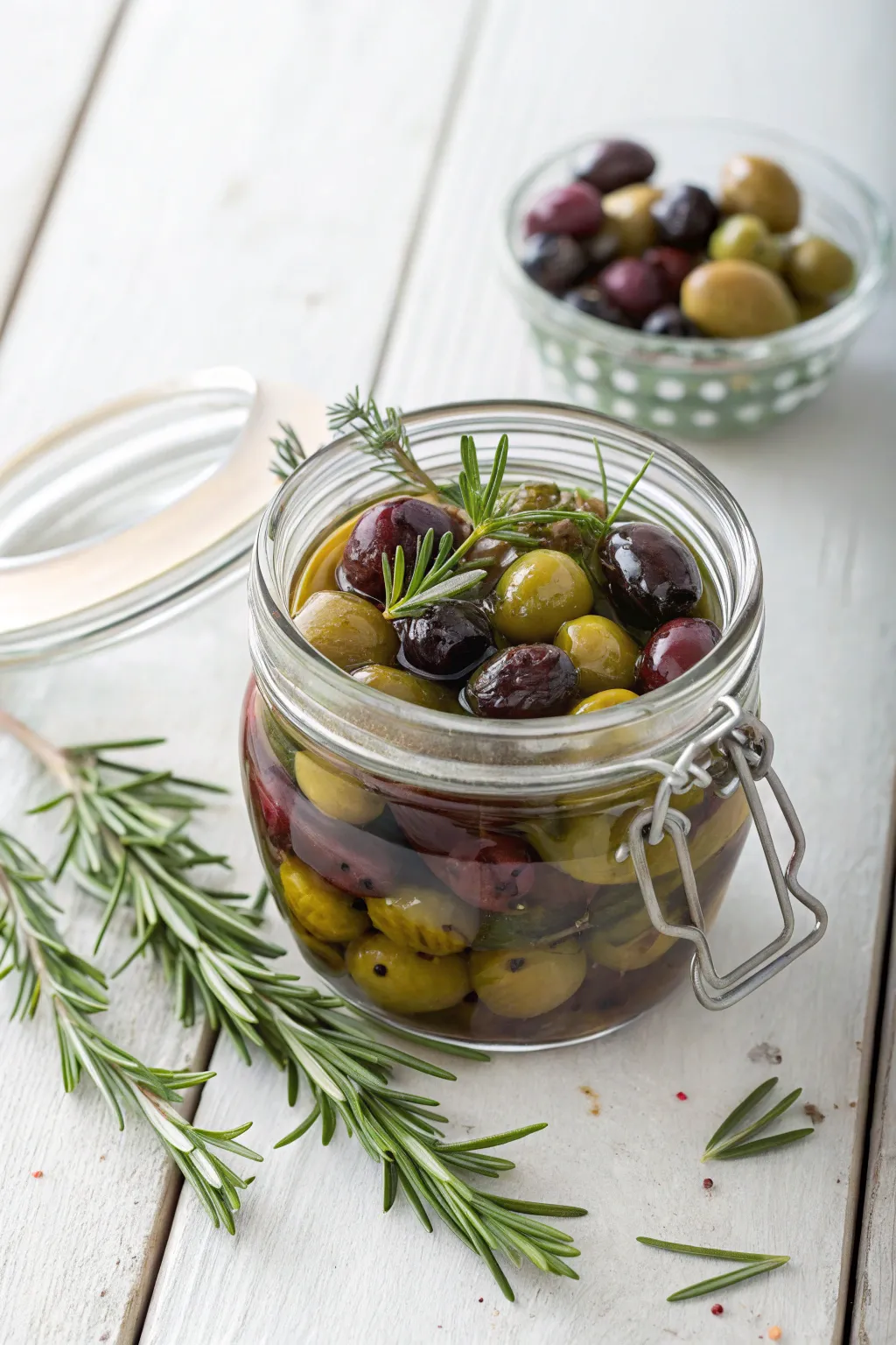 Gift the taste of the Mediterranean with marinated olives in a charming mason jar.