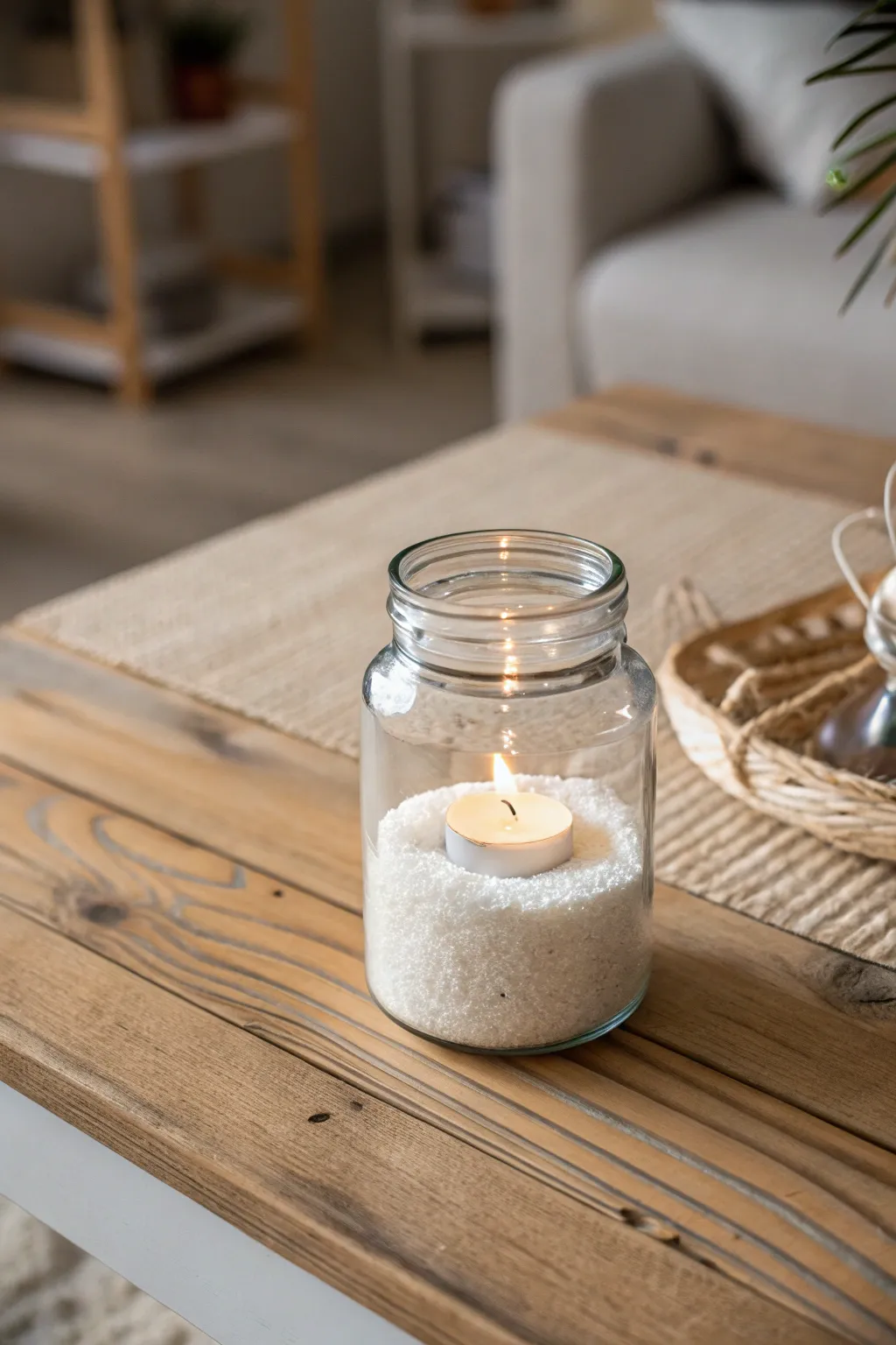 Transform your table setting with the warm glow of a minimalist mason jar candle holder.