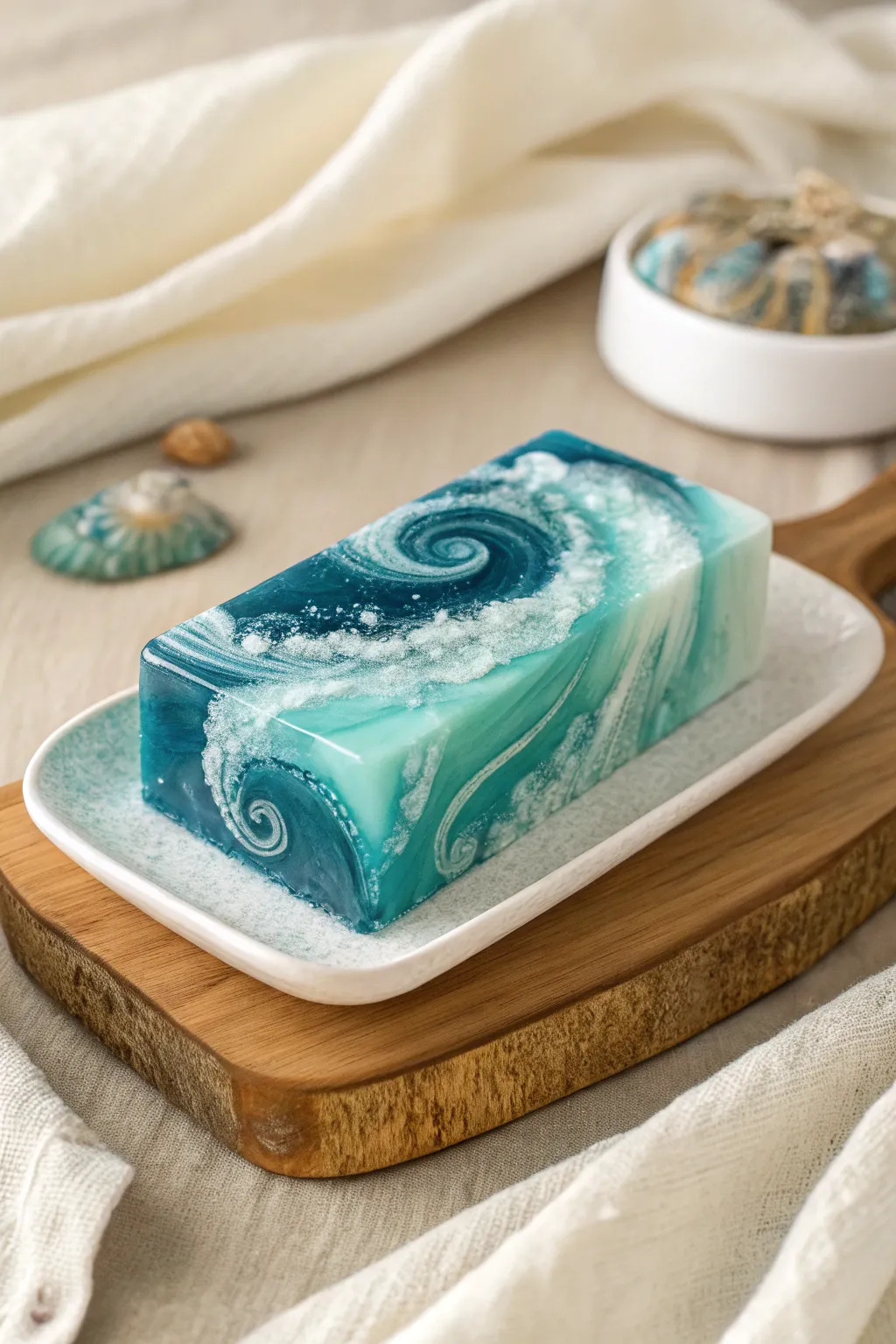 Embrace the serene beauty of the sea with ocean-inspired soap artistry.