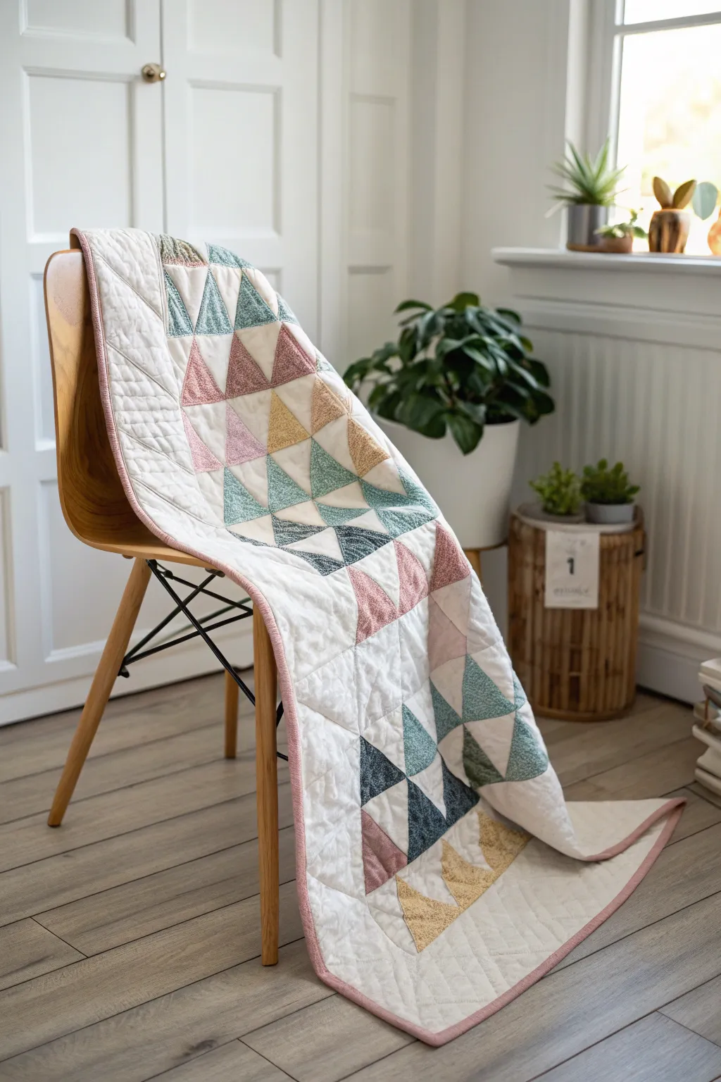 Dance of Colors: A modern twist on the classic flying geese quilt pattern, perfect for a cozy yet chic home.