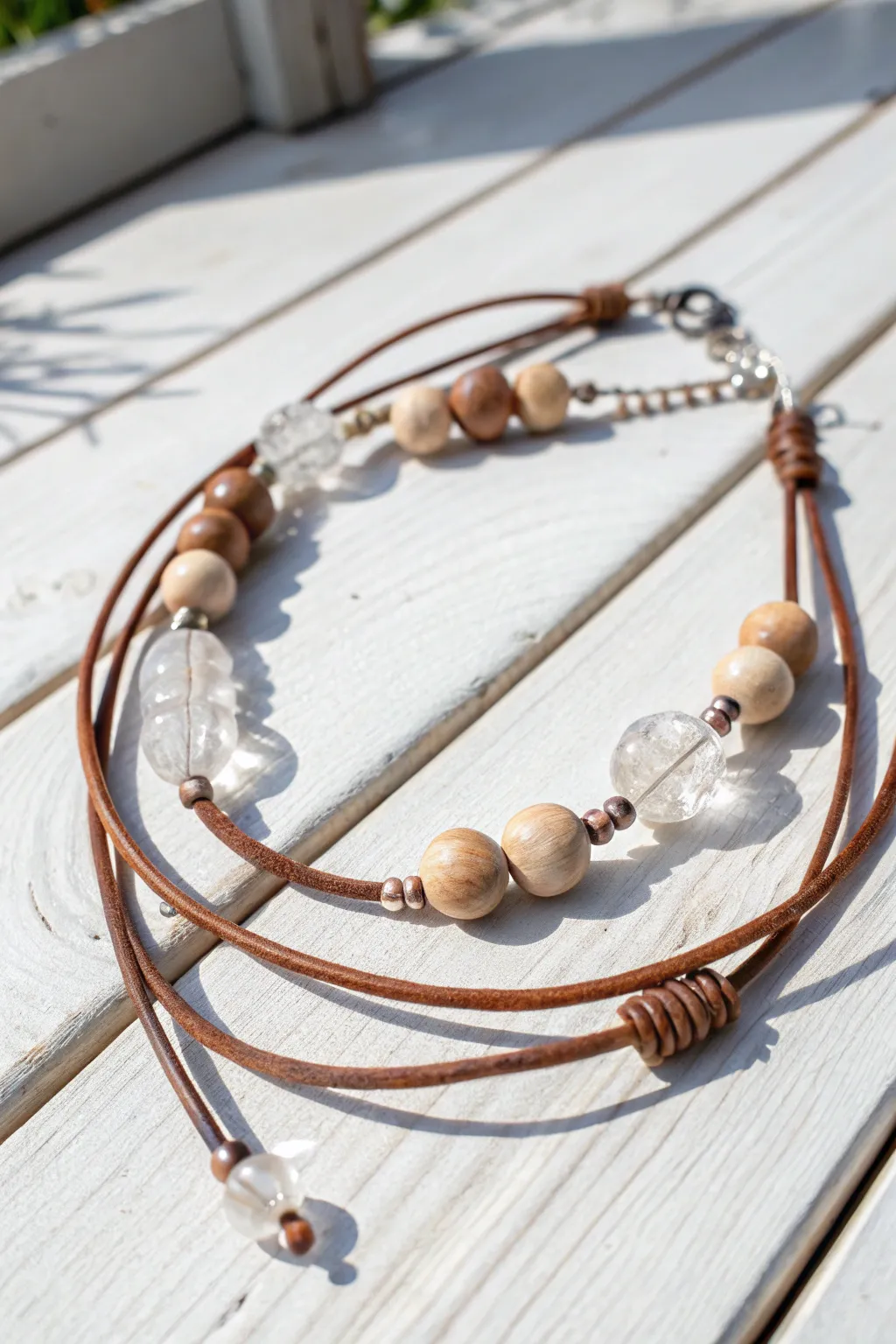 Embrace the beauty of mixed materials with this stunning memory wire necklace.