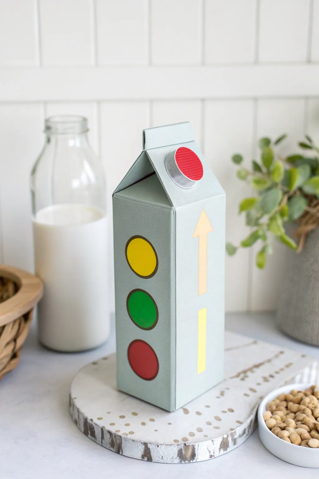 Transform ordinary milk cartons into charming traffic light toys for endless imaginative play!