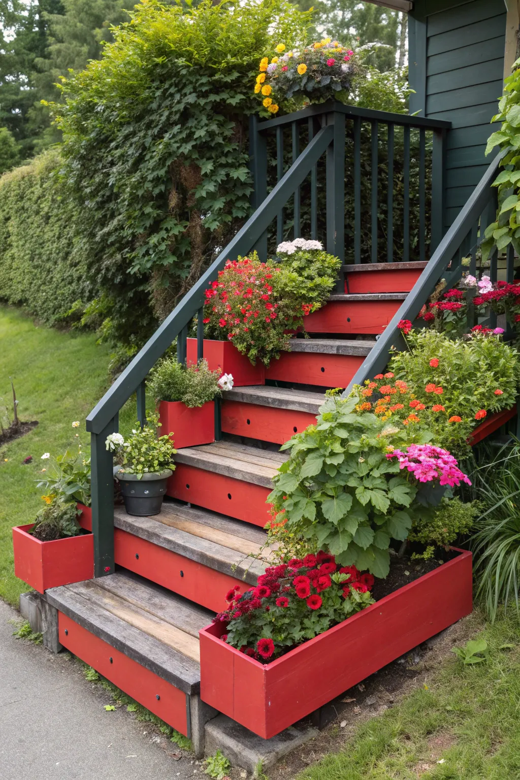 Step into serenity with lush garden stairs that bloom with every step.