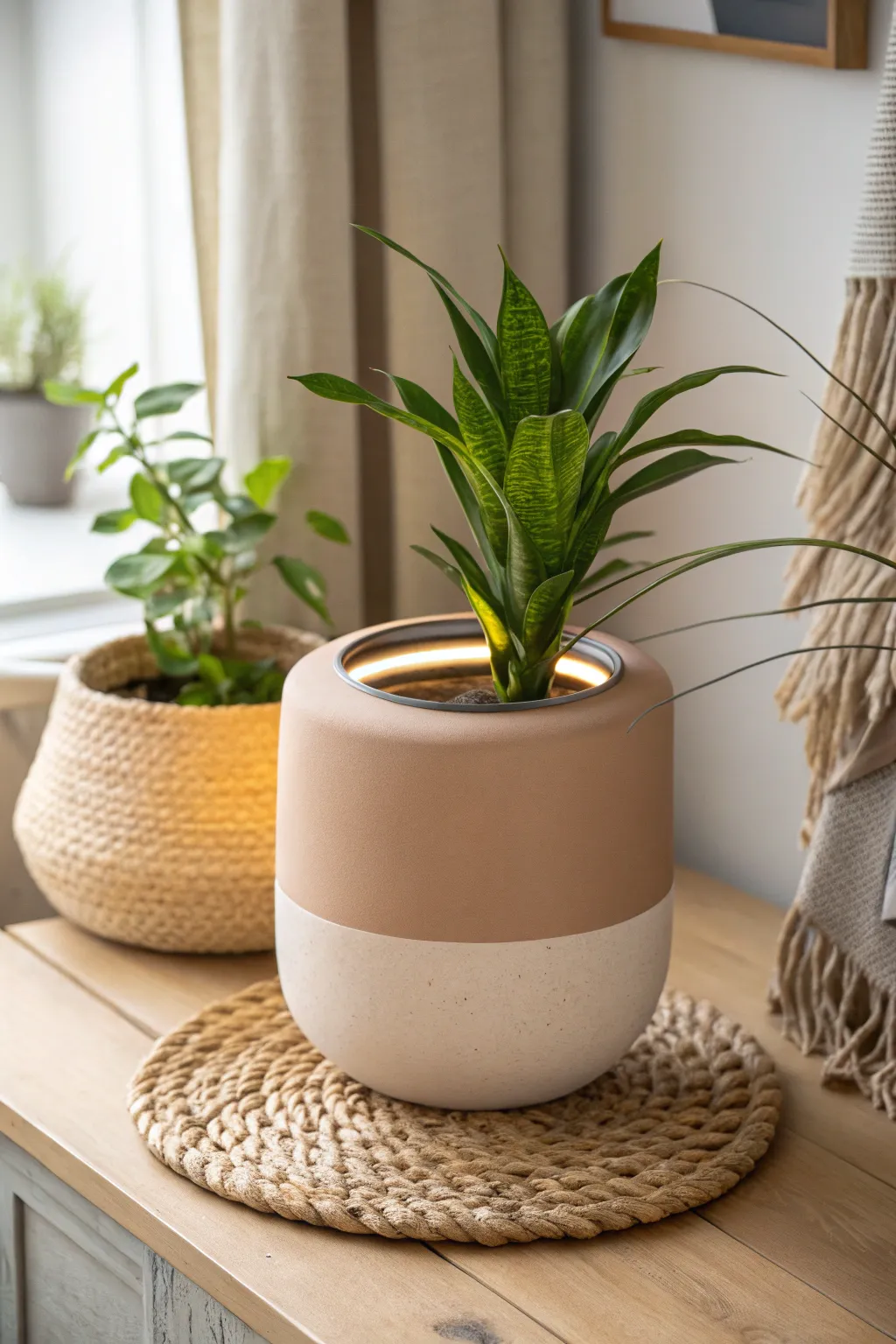 Embrace dual-purpose elegance with this minimalist ceramic pot that illuminates and nurtures.