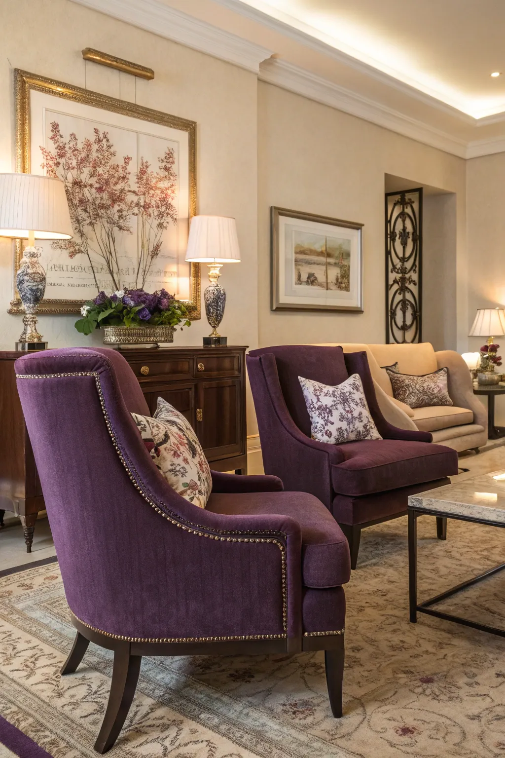 Eggplant tones add drama and sophistication.