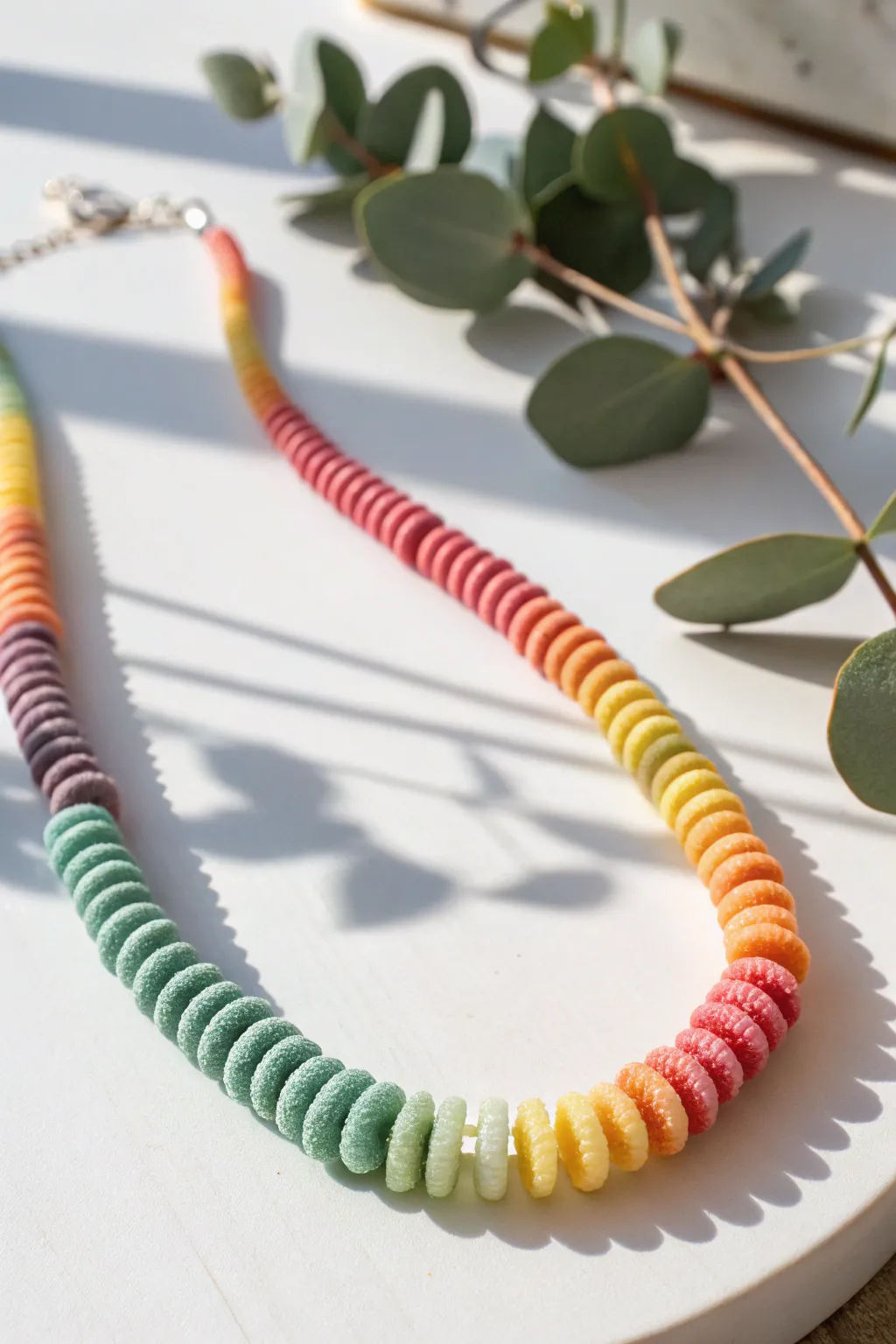 Crafted with love: A vibrant rainbow pasta necklace that brings joy and creativity to everyday style.