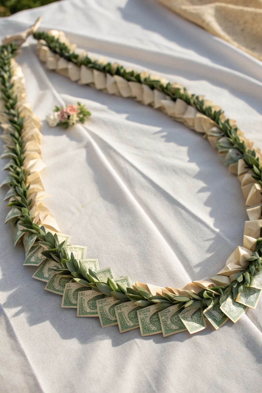 Celebrate heritage with a beautifully crafted cultural money lei, an elegant fusion of tradition and craftsmanship.