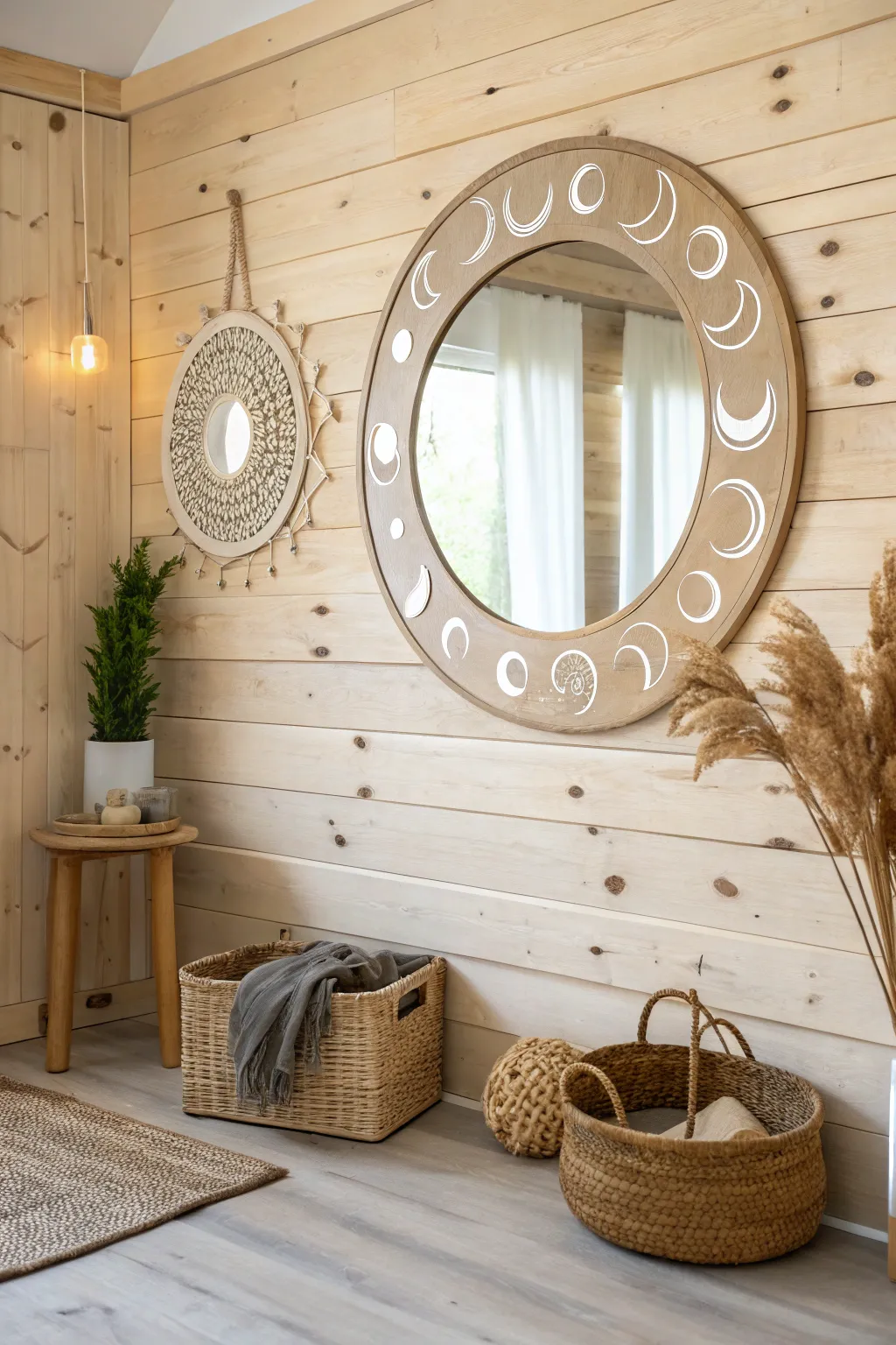 Embrace the beauty of the moon with this elegant moon phase mirror, perfect for adding a touch of celestial charm to your sanctuary.
