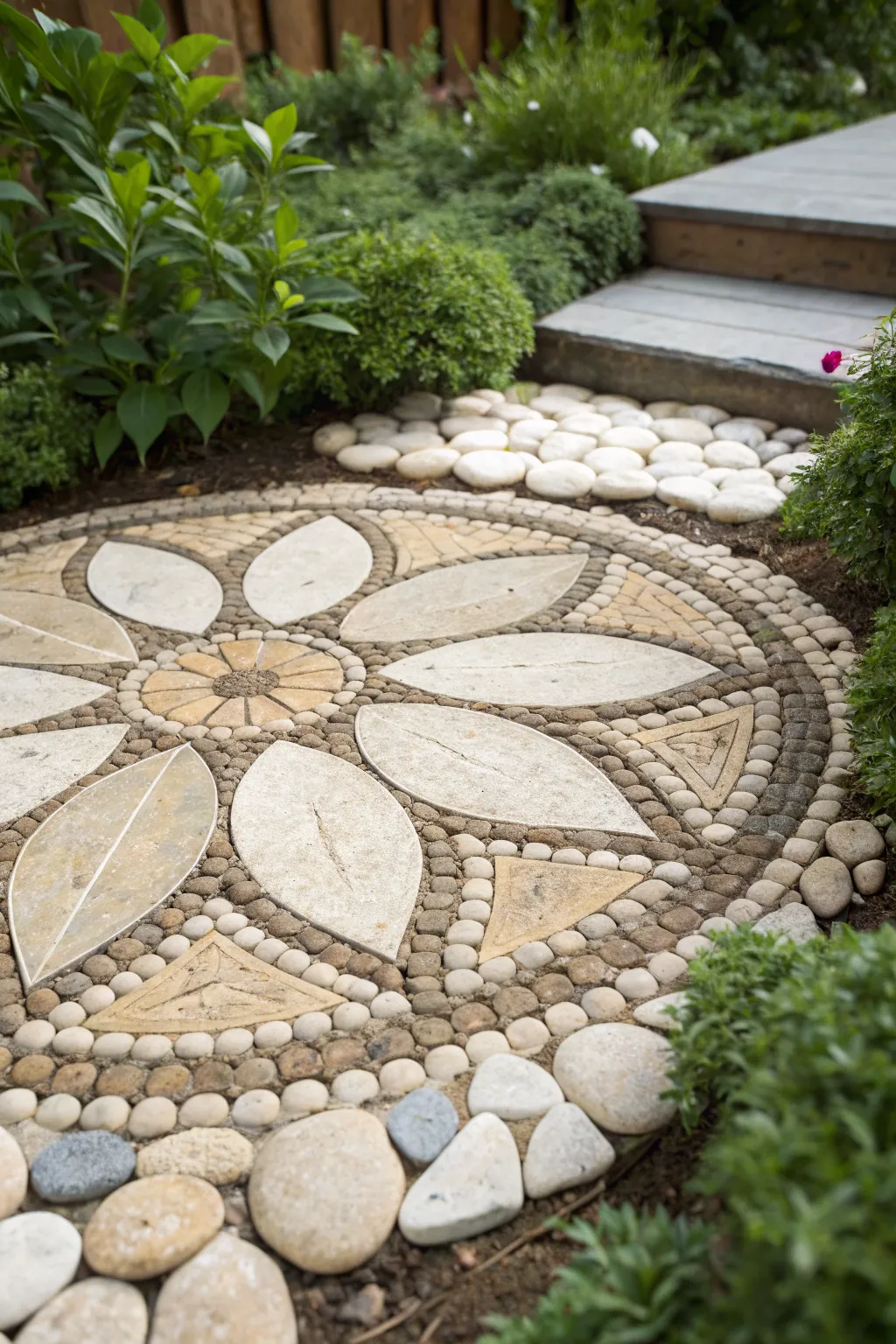 Embrace the charm of simplicity with neutral-toned floral mosaics that transform any garden into a serene oasis.