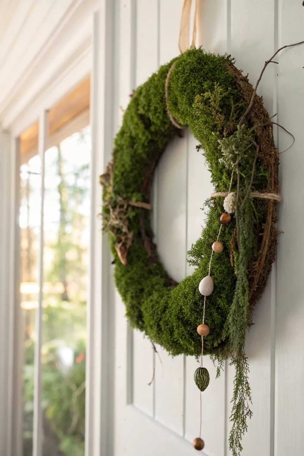 Embrace natural elegance with a hand-foraged moss wreath, perfect for adding a touch of eco-friendly beauty to your space.