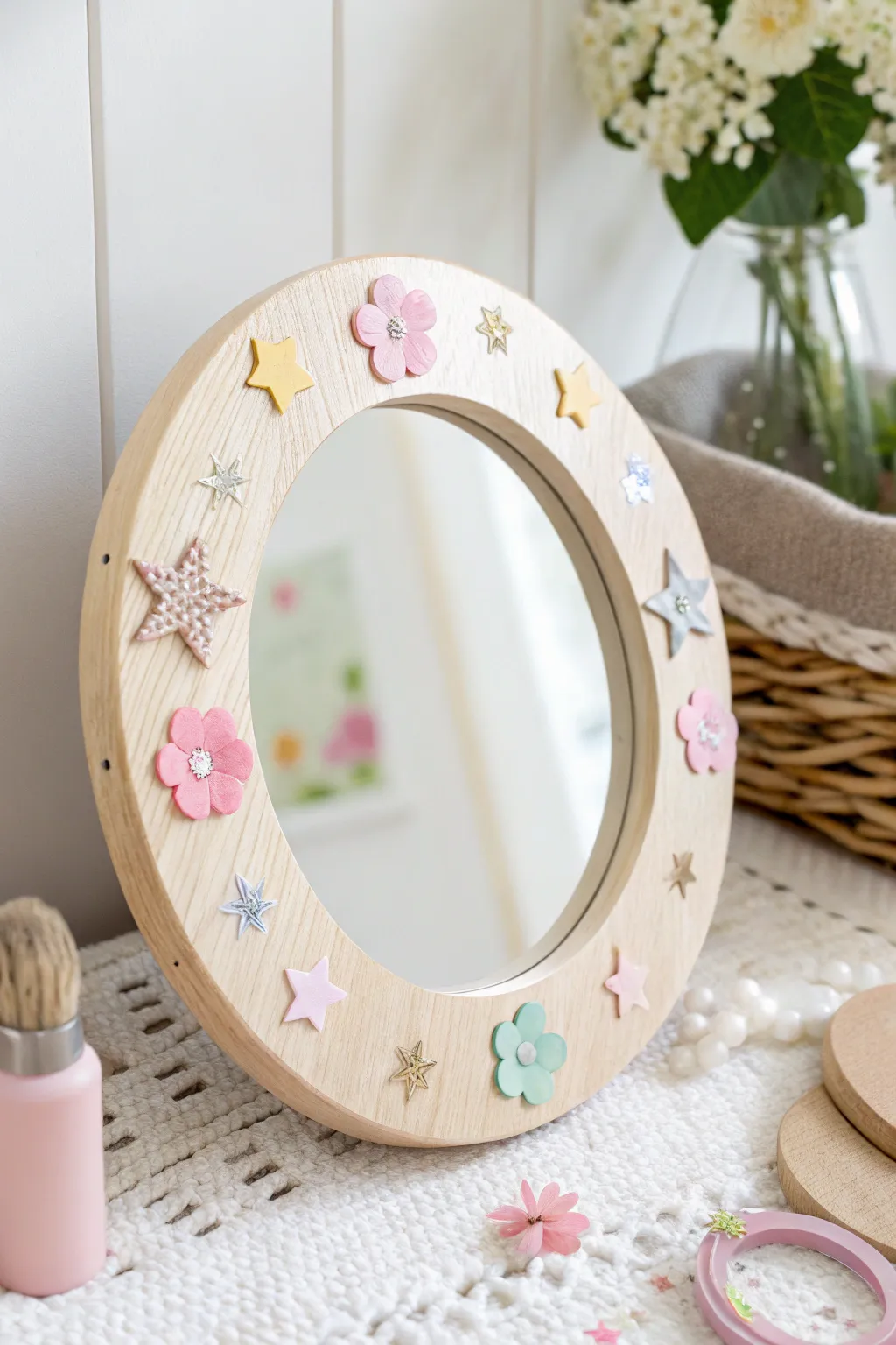 Capture the magic of creativity with this charming handmade mirror, perfect for a Mother's Day gift.