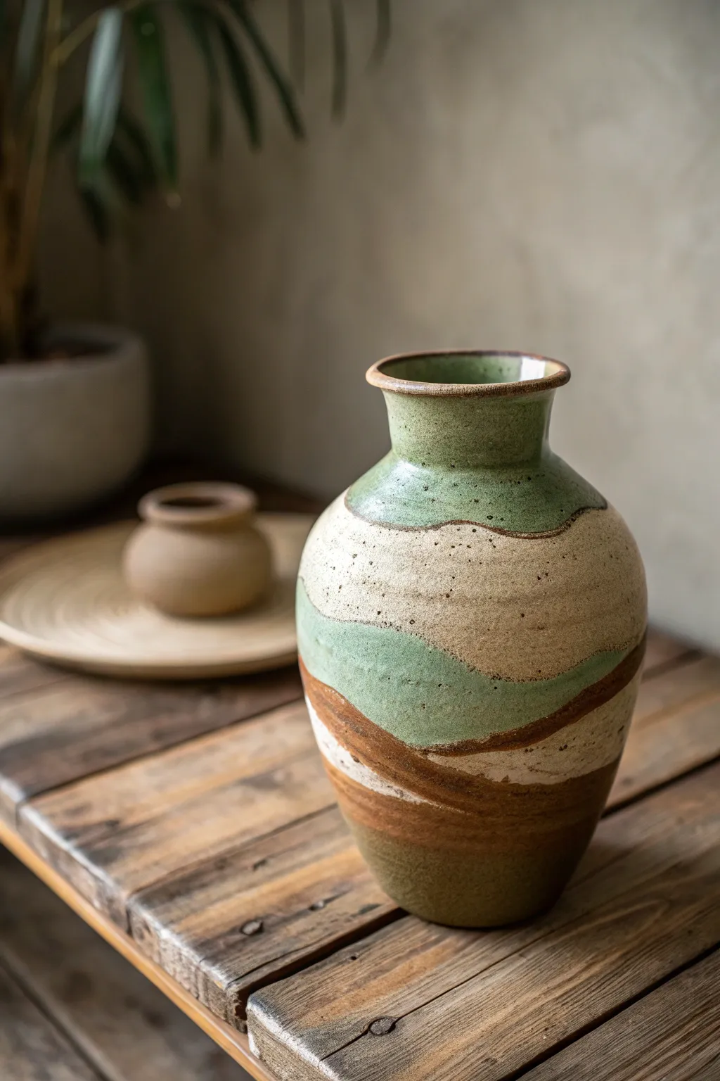 Embrace nature's hues with this beautifully crafted mud vase, a perfect blend of simplicity and elegance.