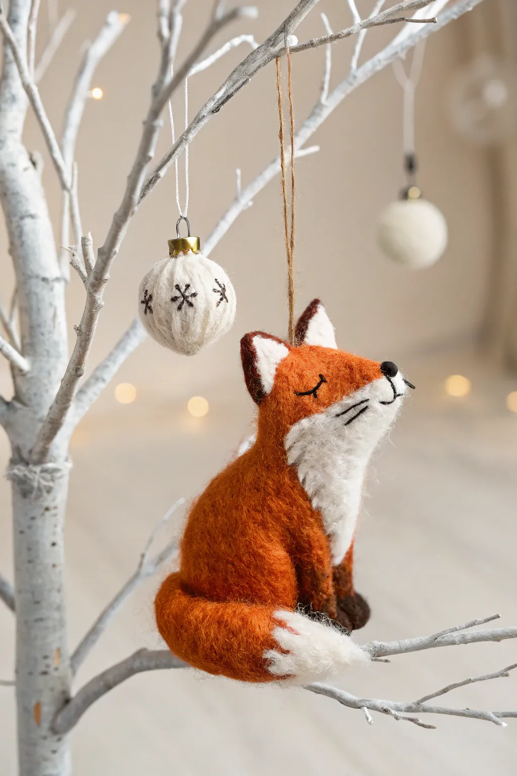 Embrace the playful spirit of the forest with this charming felted fox ornament, perfect for a cozy, minimalist holiday decor.