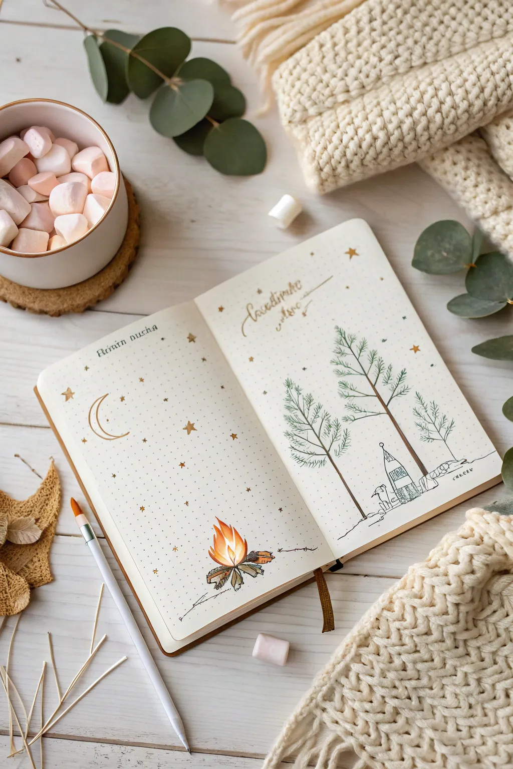 Capture the warmth of a bonfire night in your journal — simplicity meets serenity.