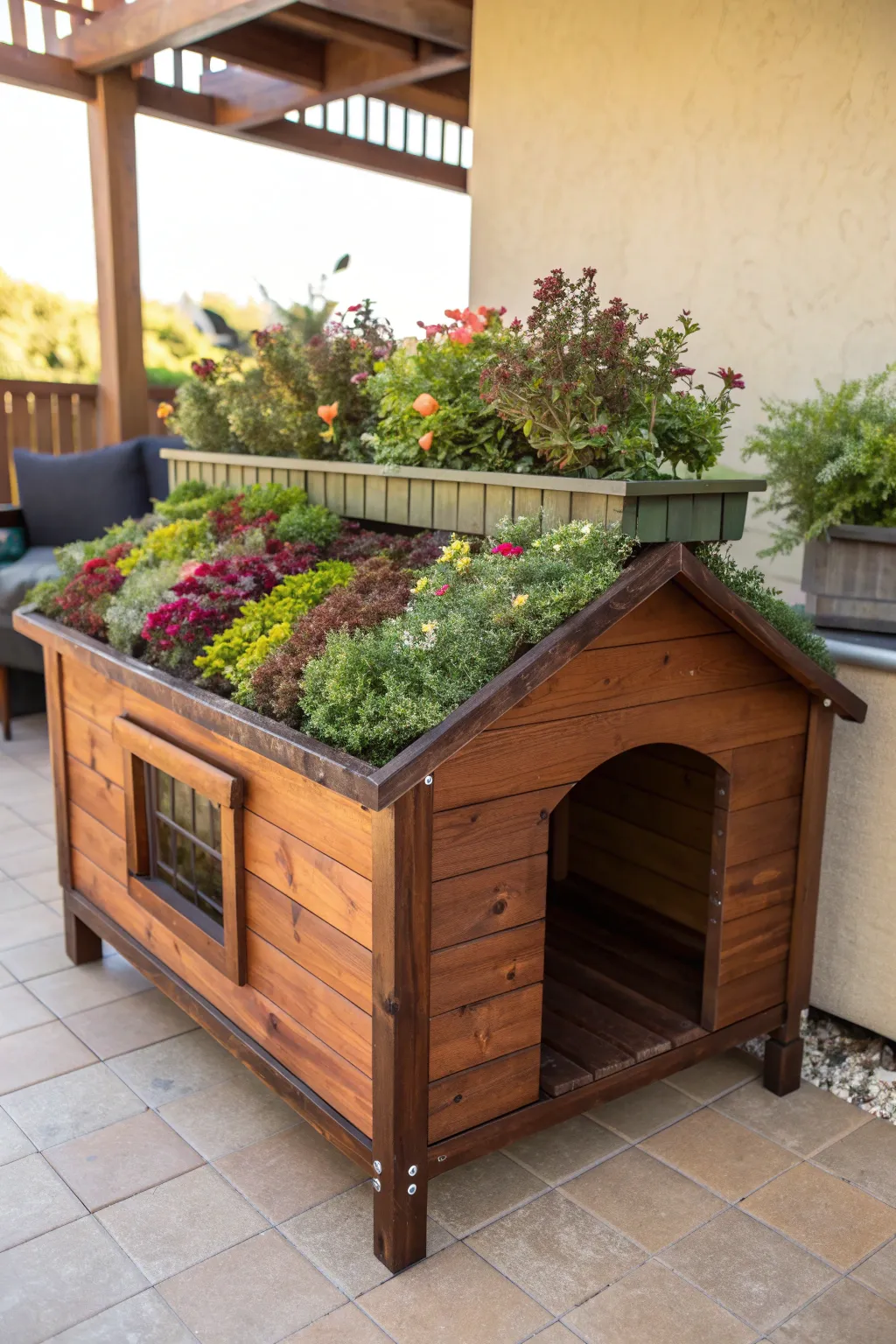 Elevate your pet's home with a stunning rooftop garden kennel, where craftsmanship meets nature.