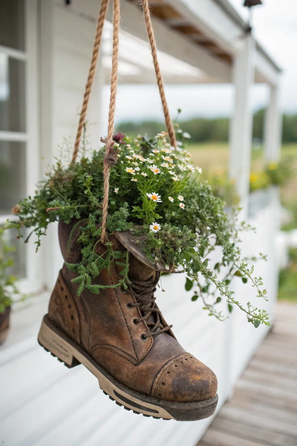 Elevate your garden style with charming hanging boot planters, blending rustic charm with natural elegance.