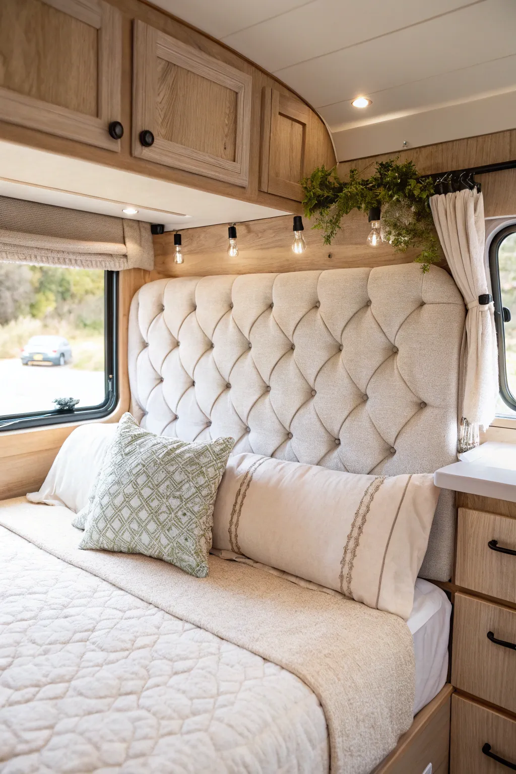 Transform your camper bedroom into a boutique retreat with a handcrafted DIY headboard.