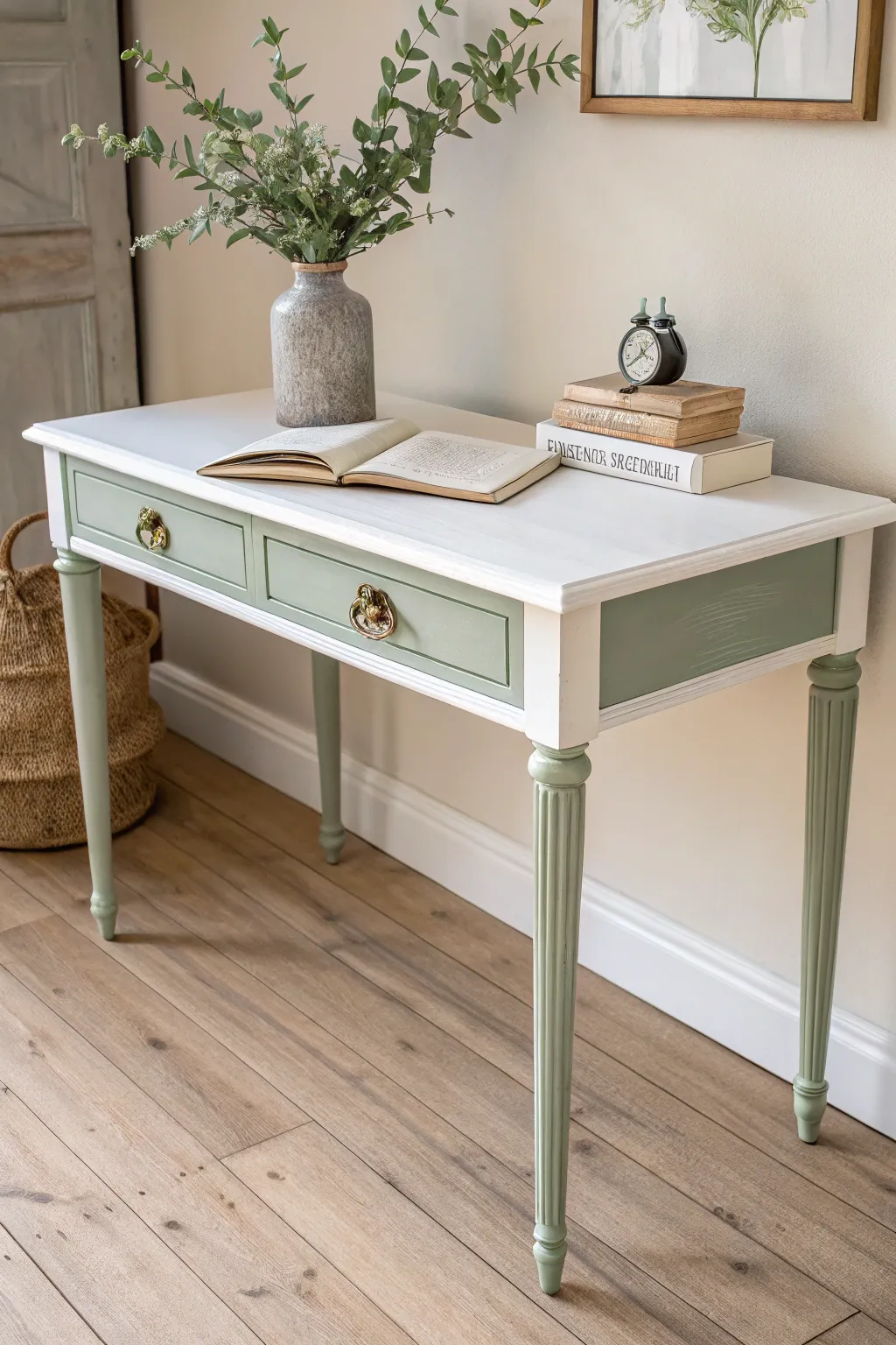 Transform your workspace with a chic two-tone desk makeover. Elevate elegance with minimalist charm.