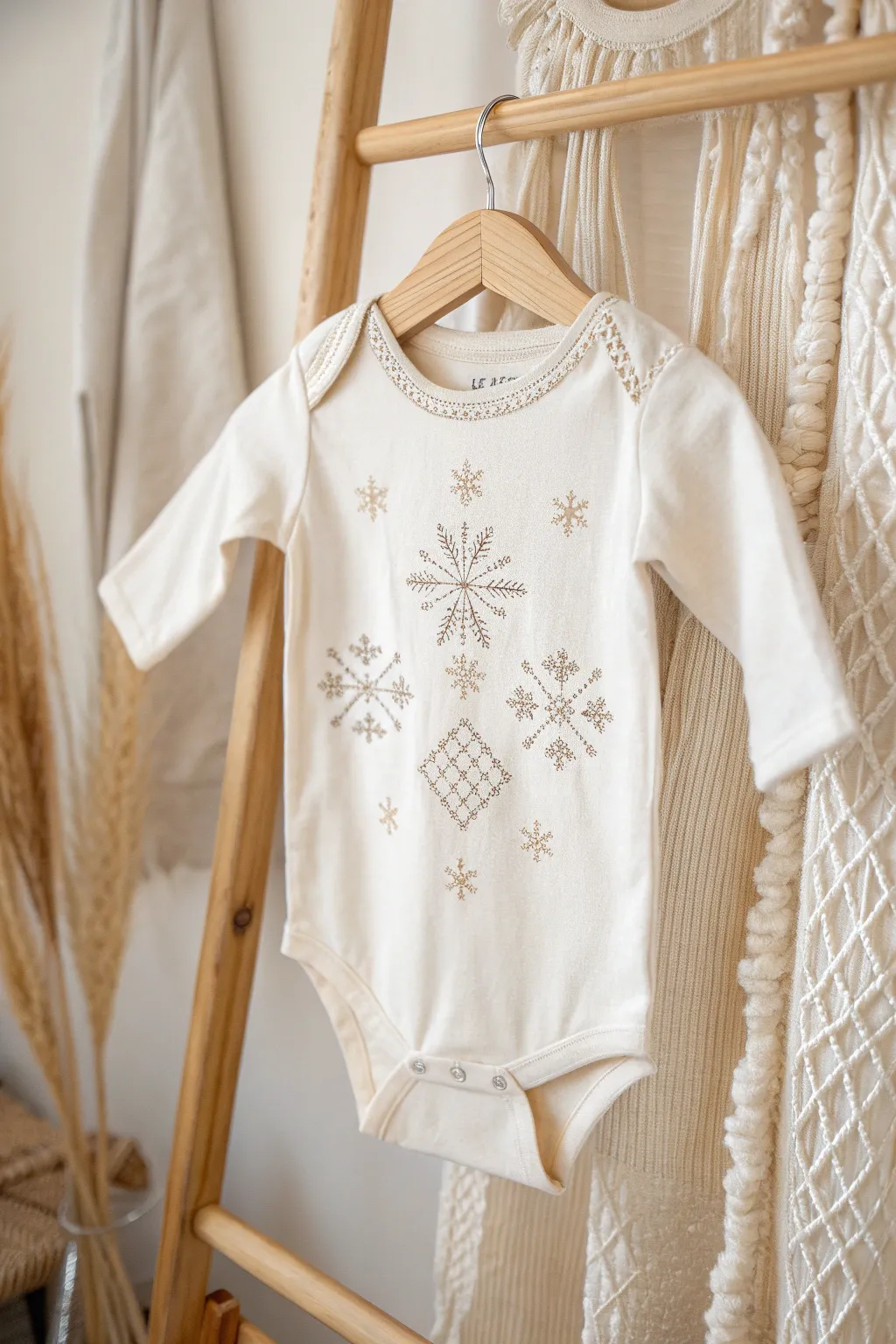 Embrace the chill with a touch of elegance: our snowflake onesie is your winter essential, blending minimalist design with seasonal flair.