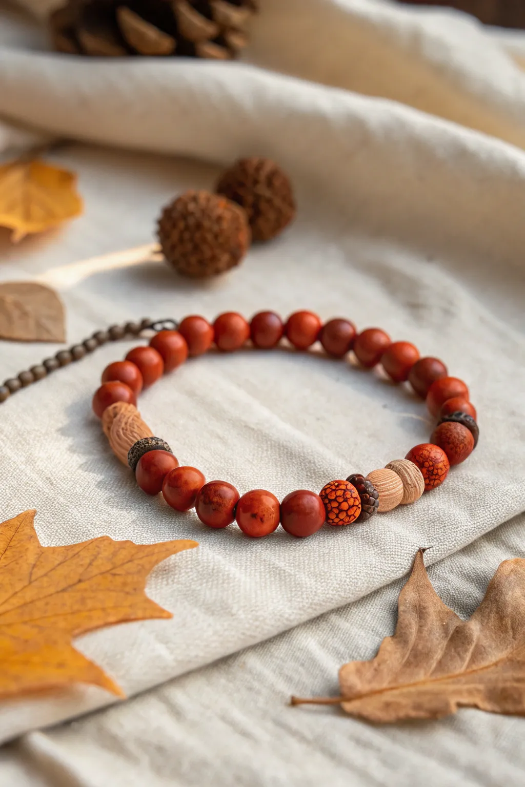 Embrace the warmth of autumn with this handcrafted clay bead bracelet, a perfect accessory for cozy fall days.
