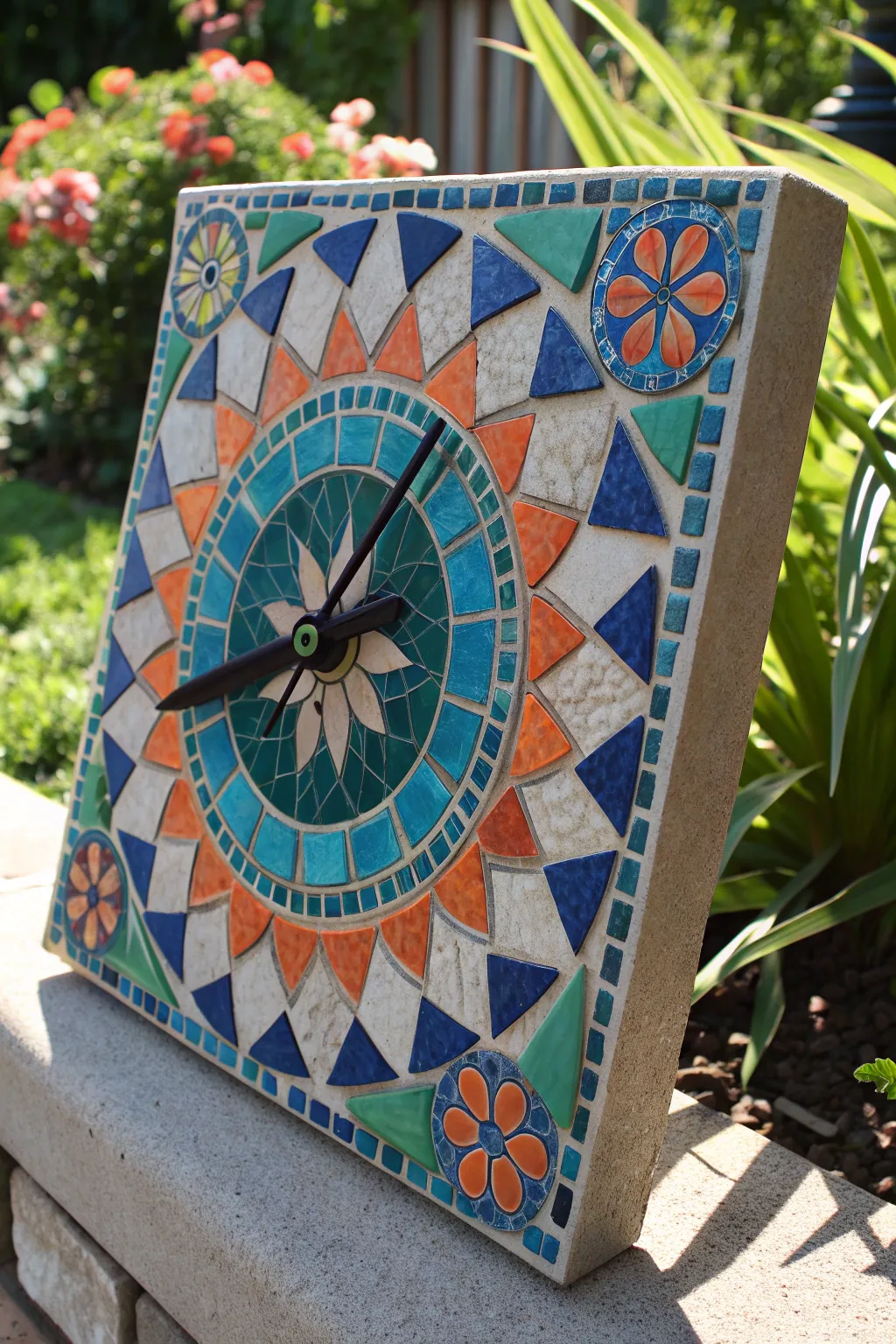 Transform your garden with this striking DIY tile clock—where art meets functionality.