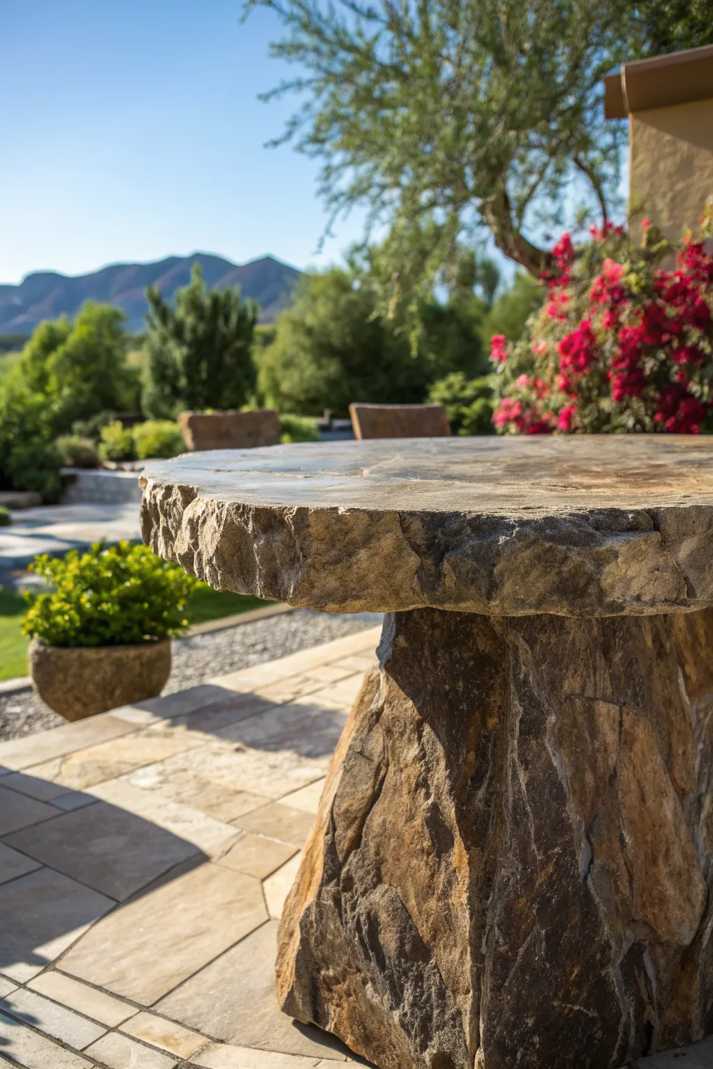 Embrace the timeless elegance of nature with a stunning stone table base, where craftsmanship meets the great outdoors.