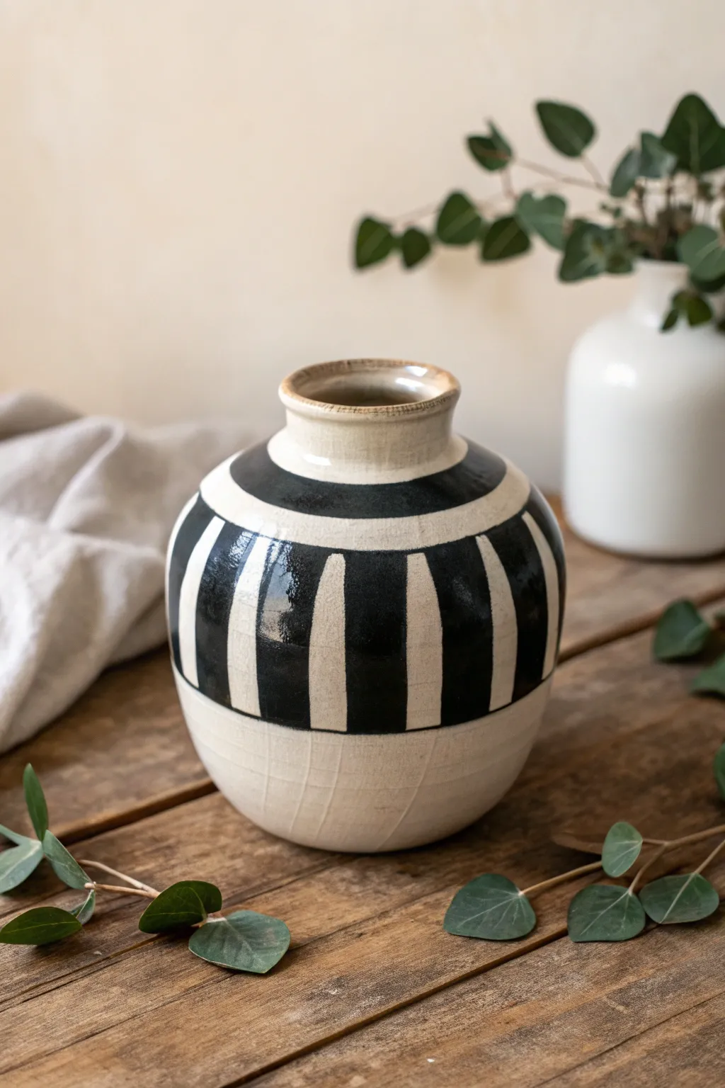 Elegant Contrast: Transform your space with bold black and white stripes.