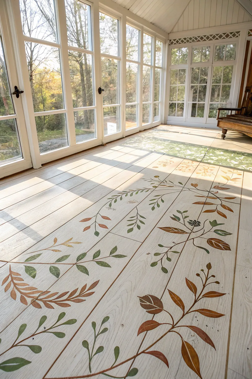 Transform your space with nature-inspired floor art for a serene indoor-outdoor vibe.