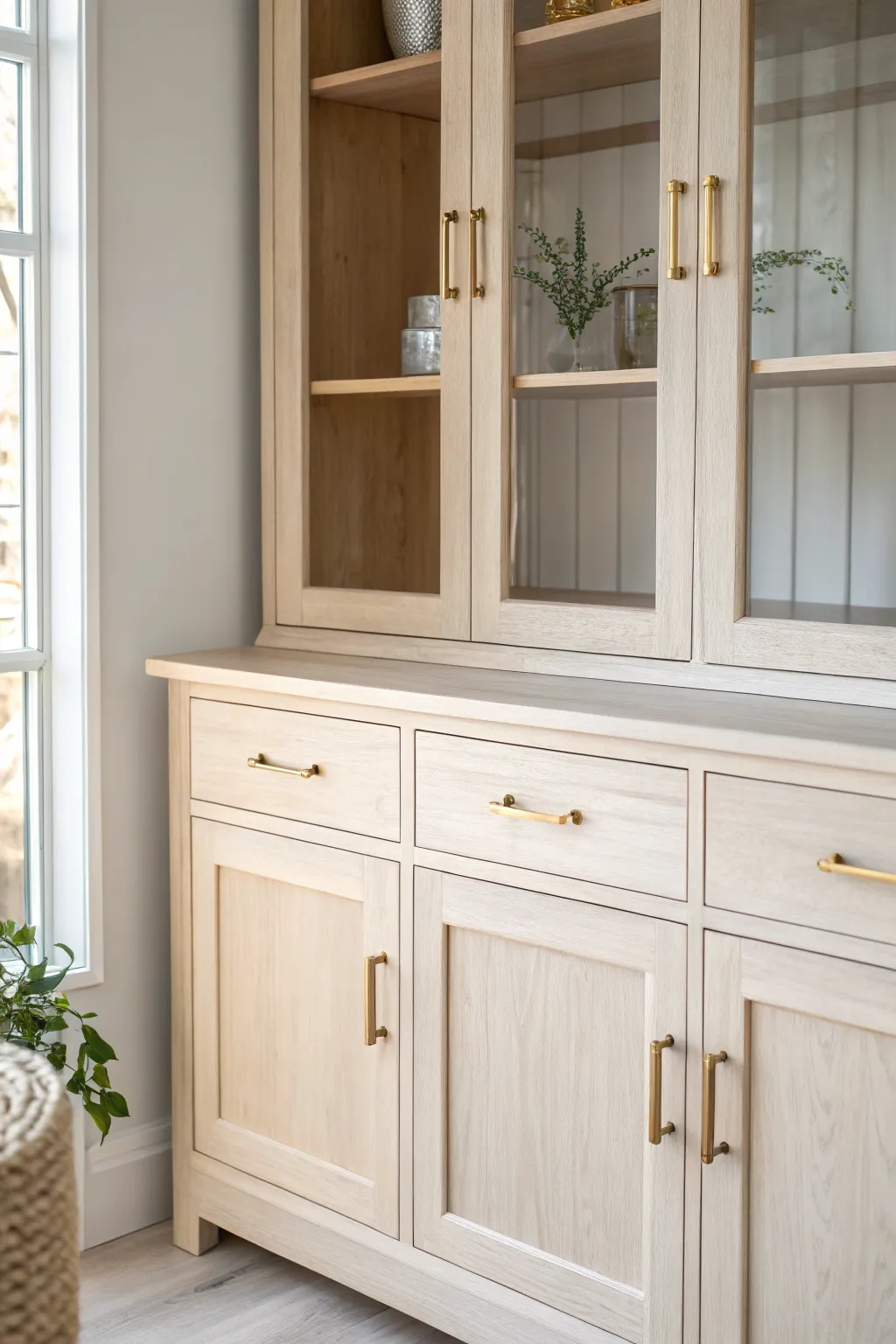 Transform your space with a touch of metallic elegance – subtle gold accents breathe new life into this minimalist hutch.