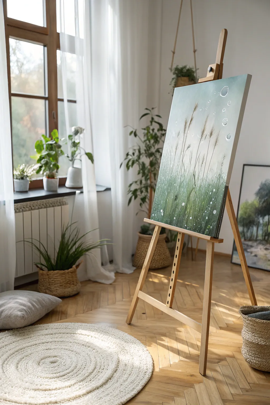 Capture the serene beauty of a rainy day with a touch of Scandinavian elegance.