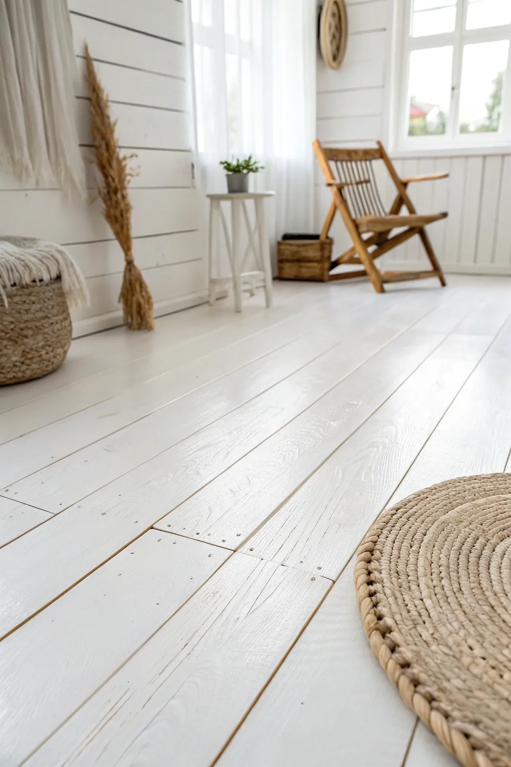 Transform your space with the elegance of solid white floors for a brighter, more open feel.