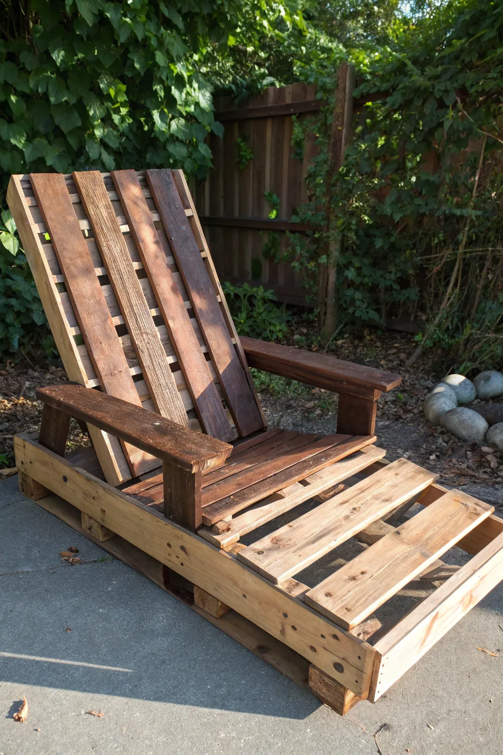 Unwind in style with this handcrafted reclining pallet chair, where comfort meets craftsmanship.