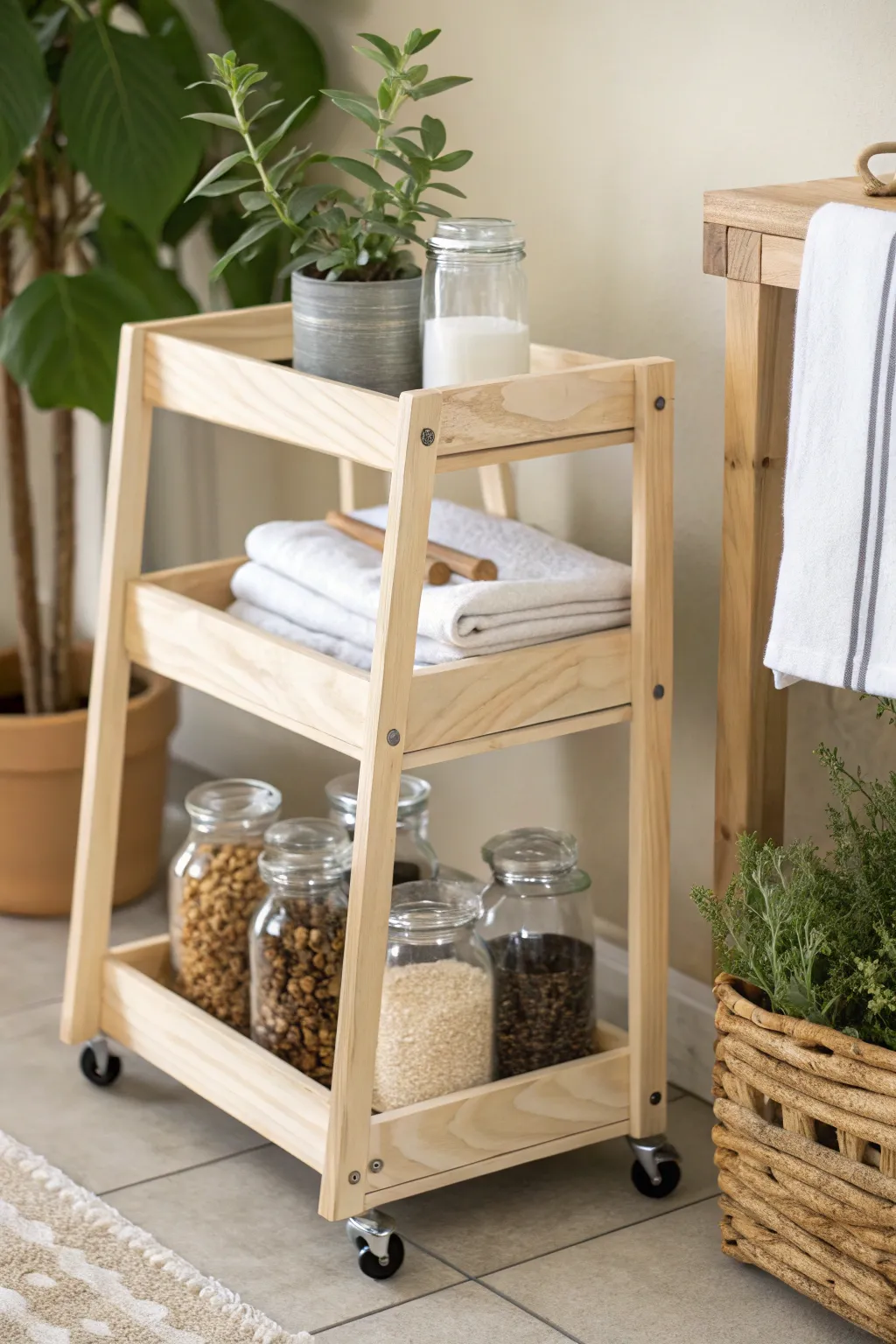 Elevate your kitchen space with a touch of simplicity and elegance. This pallet rolling cart combines functionality with Nordic charm, perfect for the modern home.